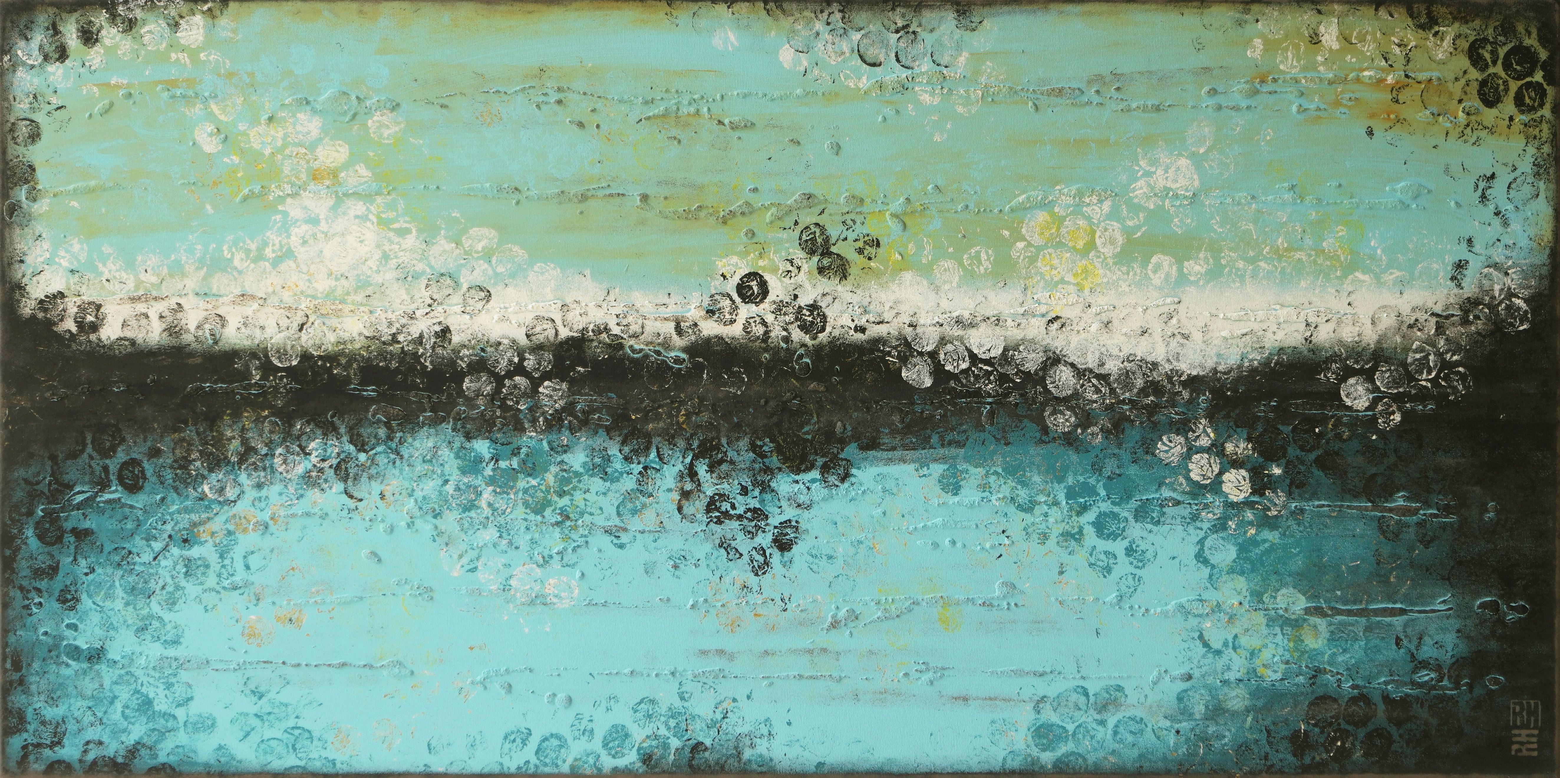Ronald Hunter Abstract Painting - Boiling Bubbles Landscape Turquoise, Painting, Acrylic on Canvas