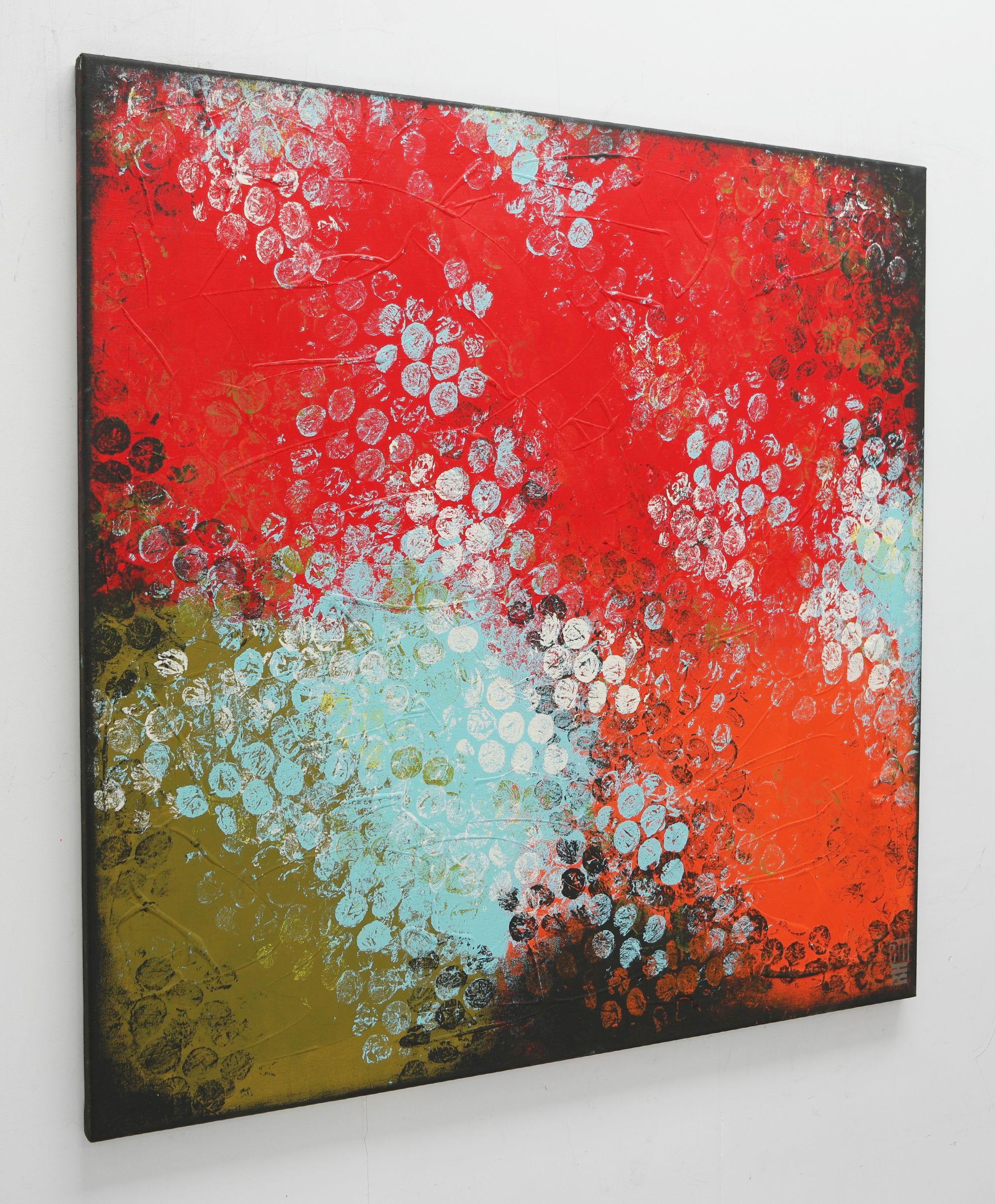 Bolle bollenti rosse e blu, Pittura, Acrilico su tela - Painting Astratto di Ronald Hunter