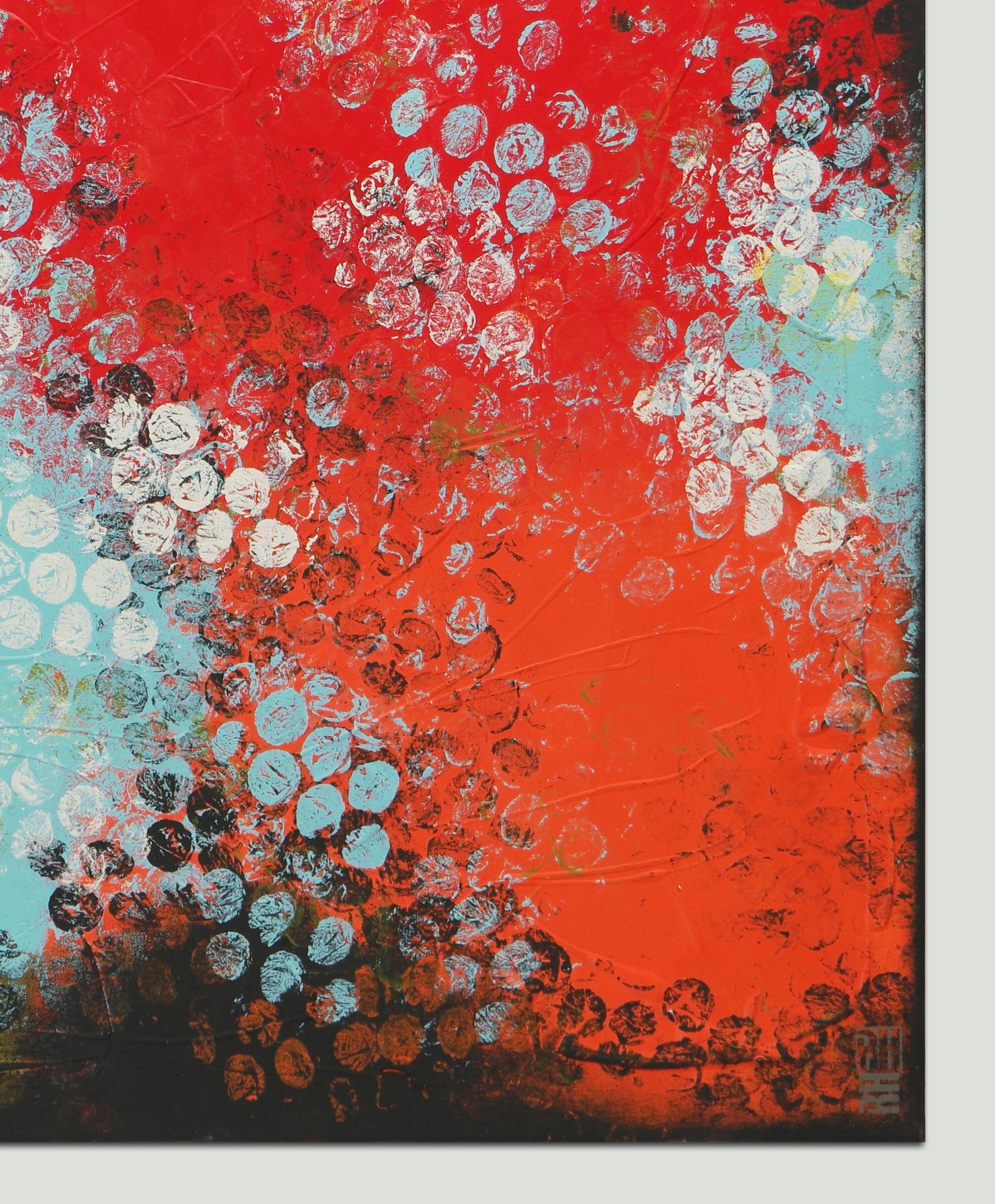 Bolle bollenti rosse e blu, Pittura, Acrilico su tela - Abstract Painting Rosso di Ronald Hunter