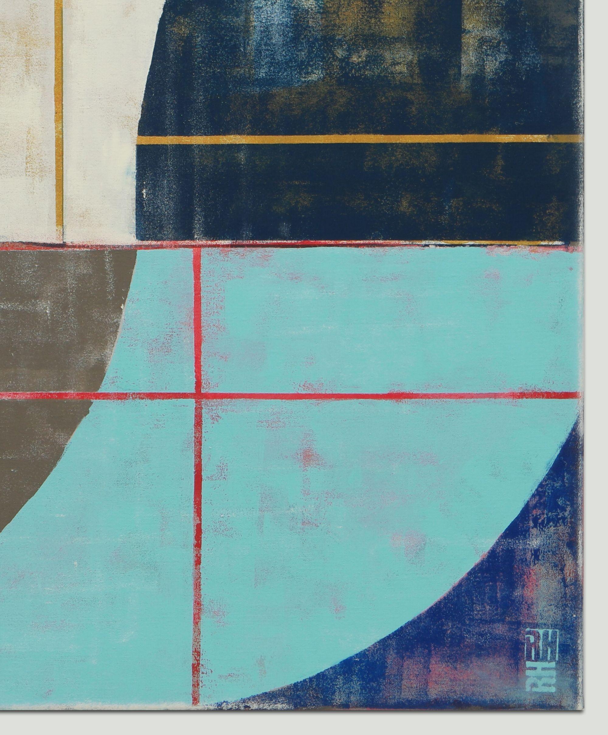 Círculo en círculo - Azul, Pintura, Acrílico sobre lienzo - Abstract Painting Gris de Ronald Hunter