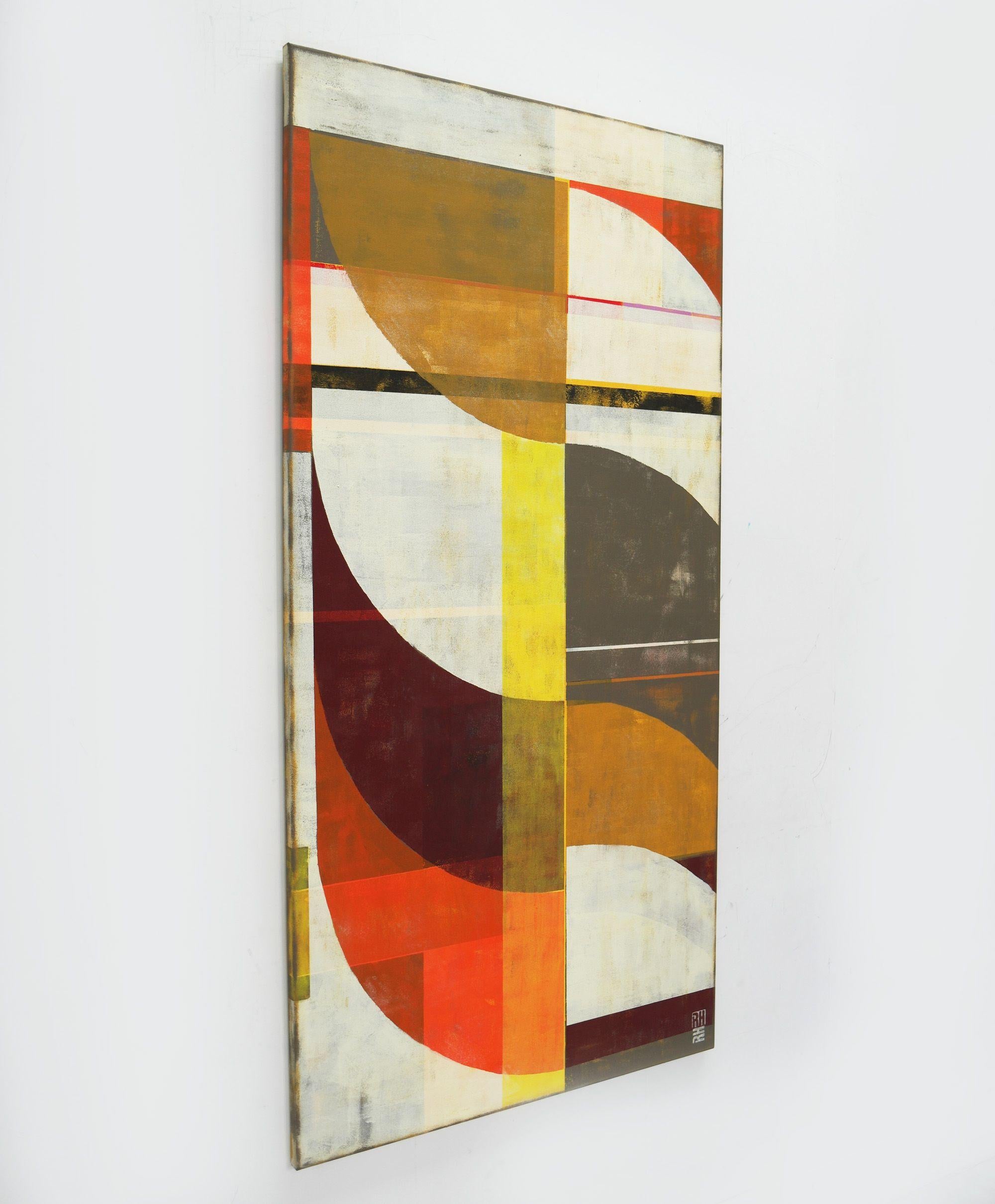 Círculo en círculo - Cálido, Pintura, Acrílico sobre lienzo - Abstract Painting Marrón de Ronald Hunter