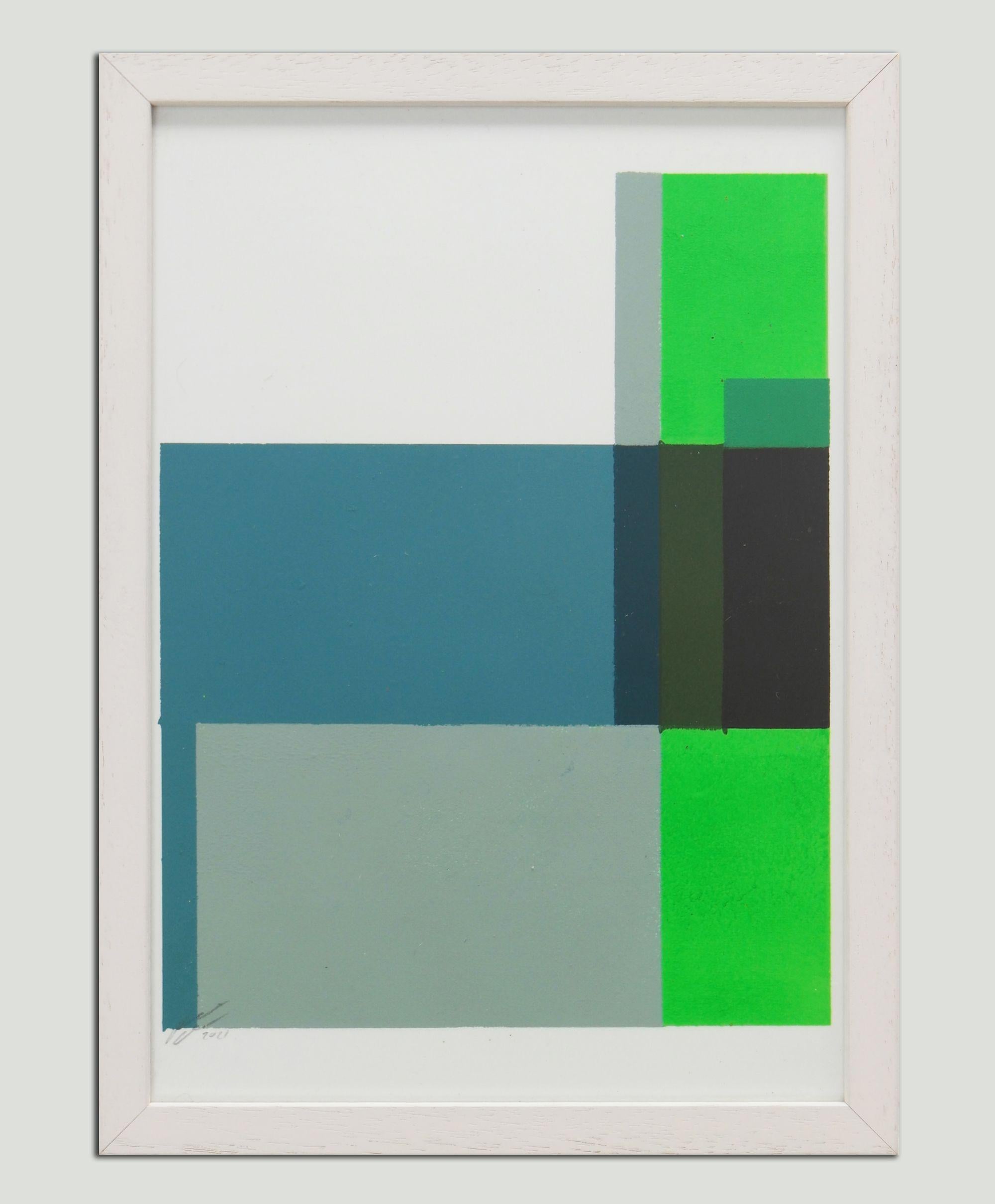 Cubistic Modern Green - Diptych - Incl Frame, Painting, Acrylic on Paper 1