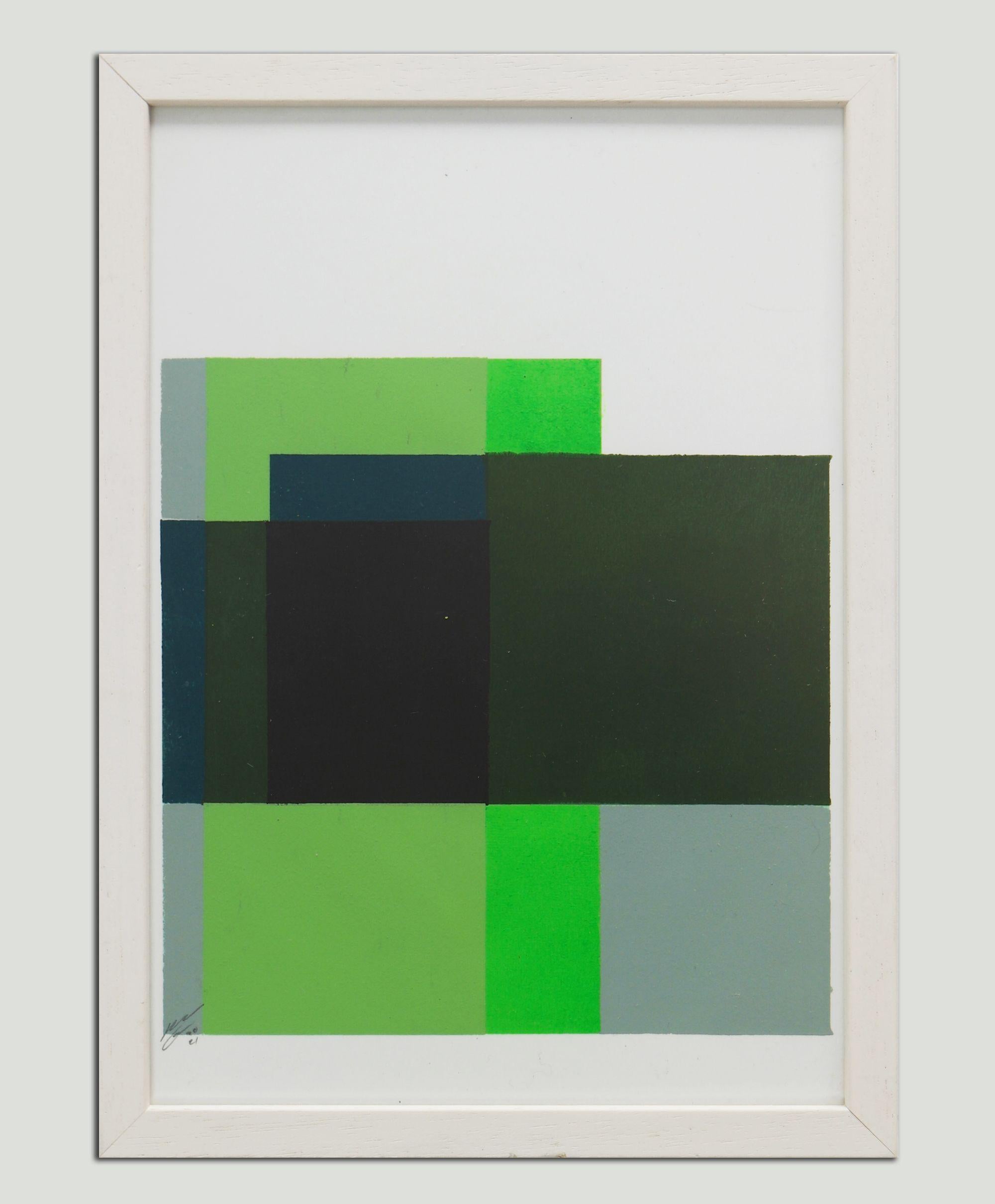 Cubistic Modern Green - Diptych - Incl Frame, Painting, Acrylic on Paper 2