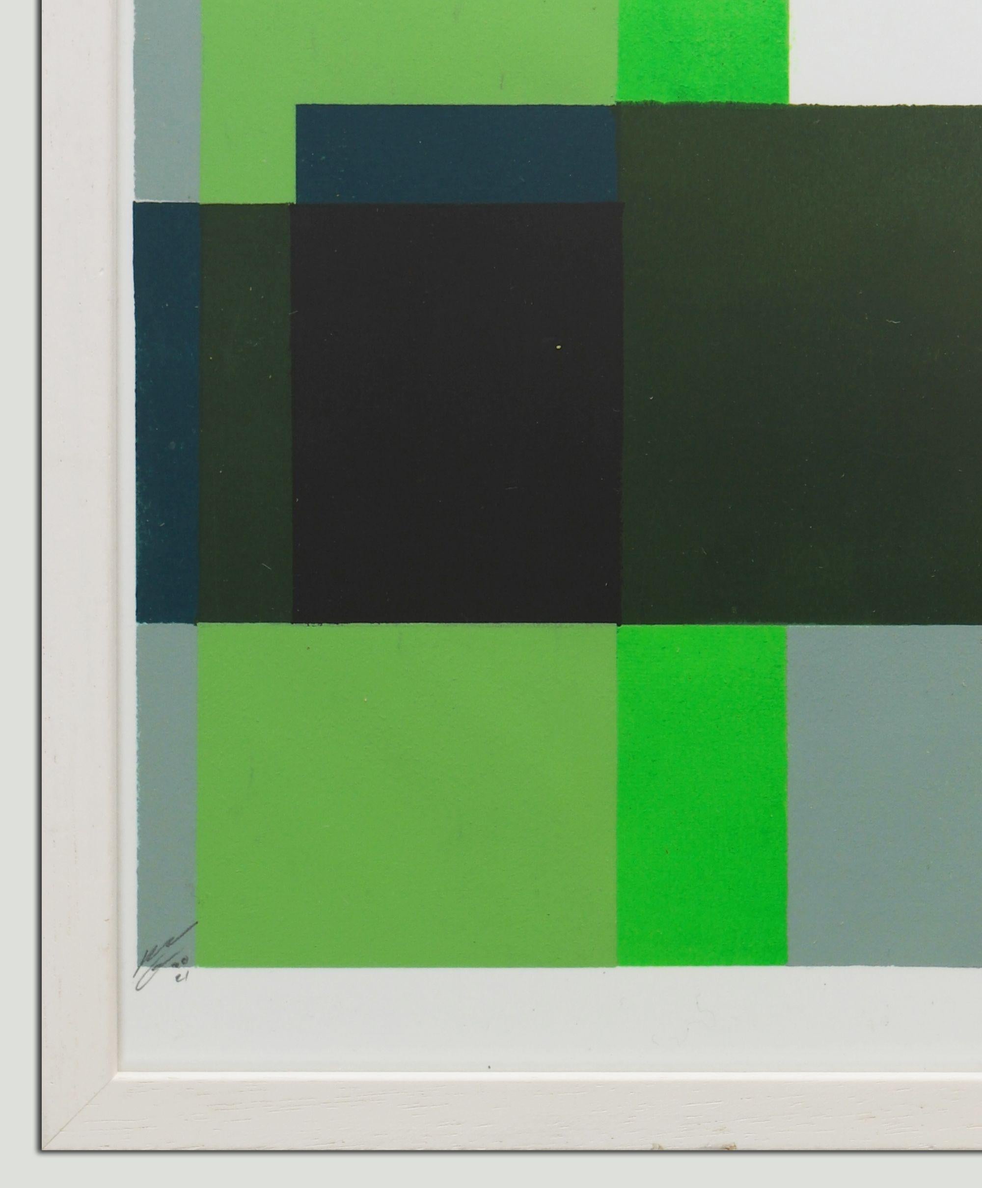 Cubistic Modern Green - Diptych - Incl Frame, Painting, Acrylic on Paper 3