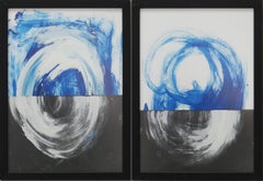 Dreamwave Black- Diptych - Incl Frame, Painting, Acrylic on Paper