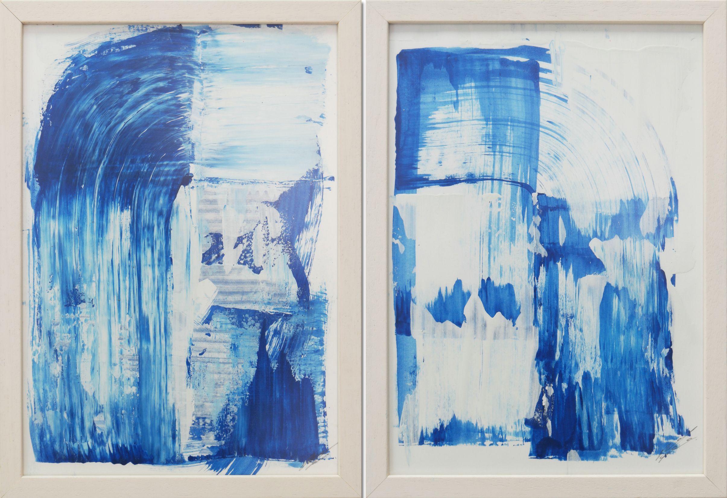Ronald Hunter Abstract Painting - Dreamwave Blue - Diptych - Incl Frame, Painting, Acrylic on Paper