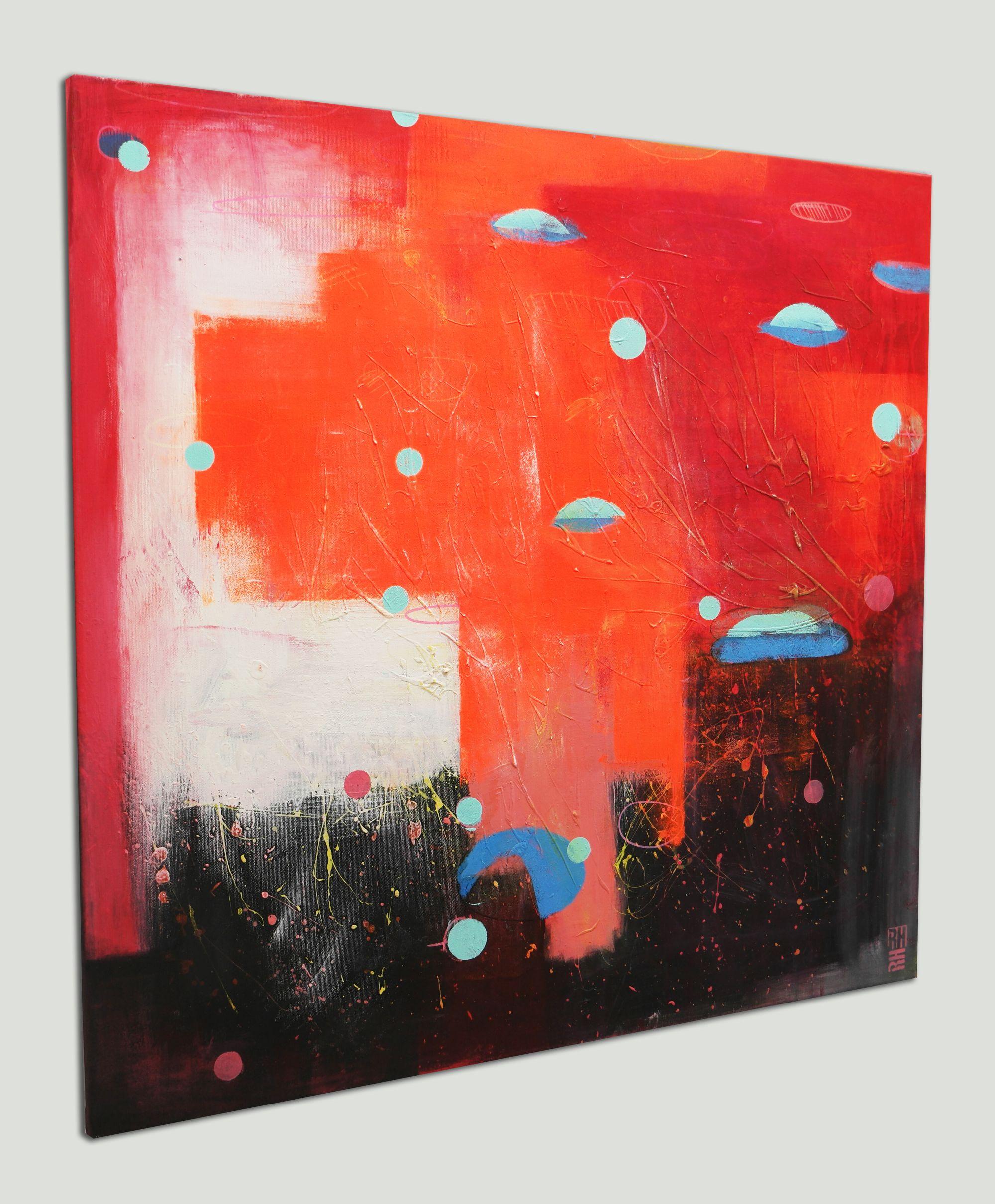 Place de la ville flottante, peinture, acrylique sur toile - Abstrait Painting par Ronald Hunter
