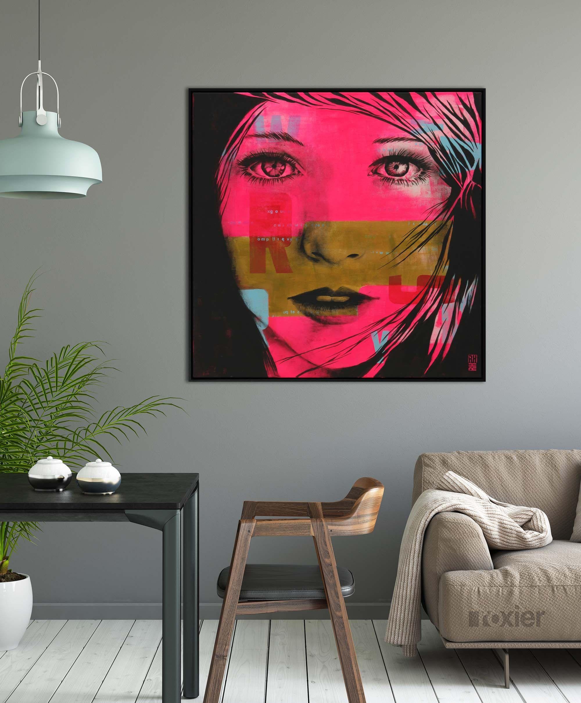 Chica francesa en rosa, Pintura, Acrílico sobre lienzo - Painting Arte pop de Ronald Hunter