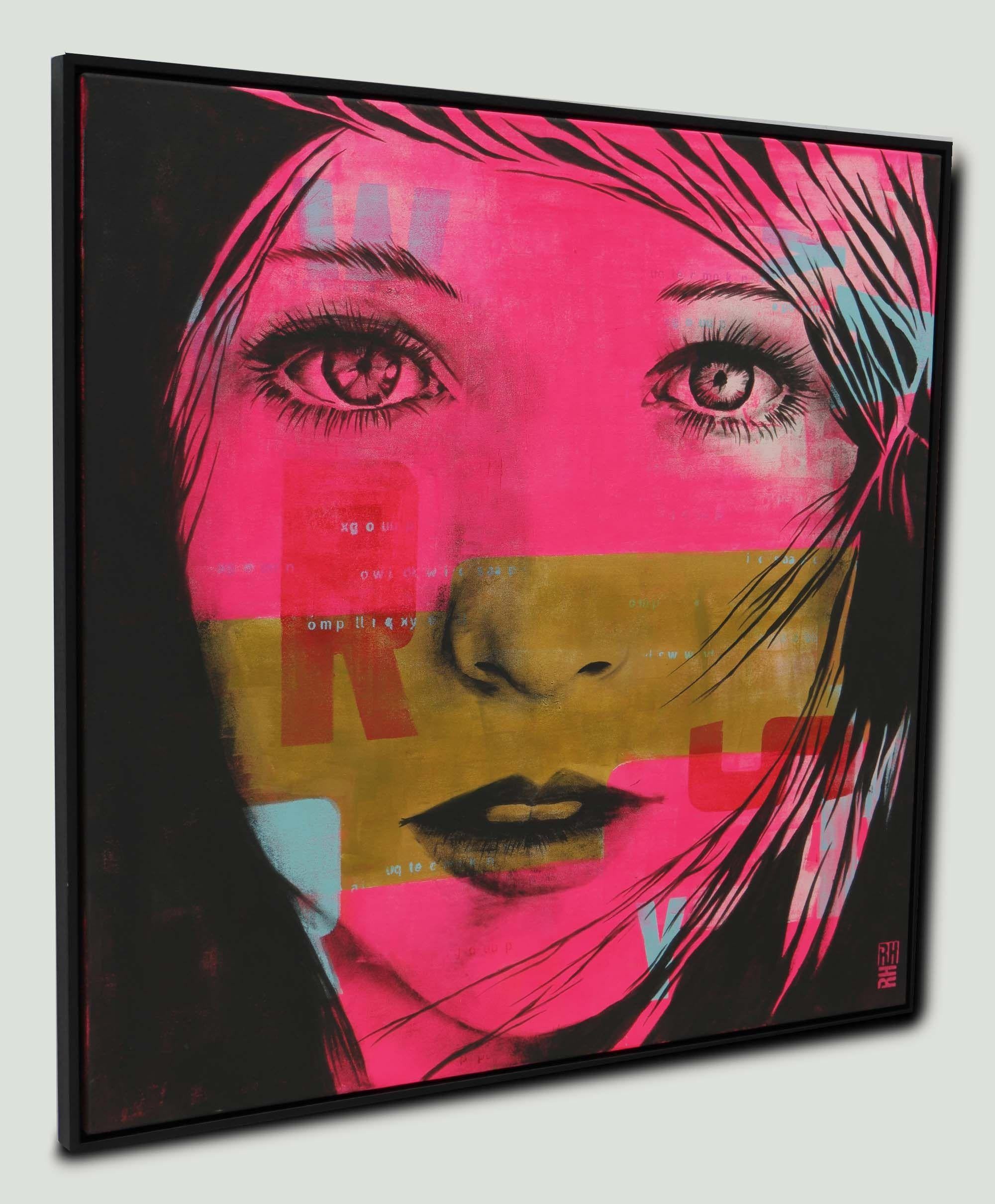 Pintura Acrílica Abstracta, Obra de arte original creada por Ronald Hunter.    Inspirado en el movimiento Pop Art y en la obra de Andy Warhol, este colorido cuadro rosa neón encenderá tu hogar. Ronald utilizó capas de pintura acrílica y textura para
