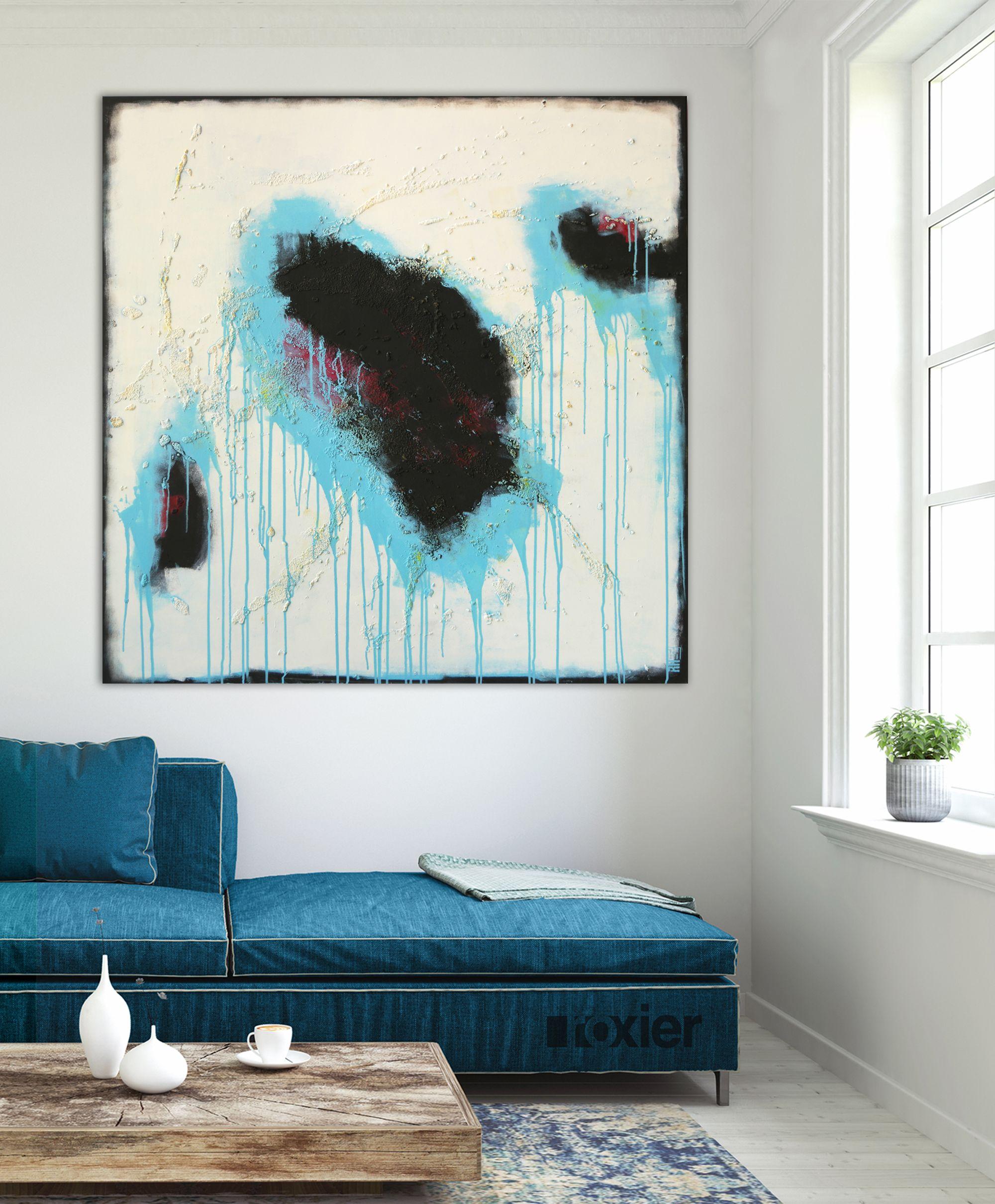 Meet â€˜Islandsâ€™, a new series of abstract paintings by Ronald Hunter. Free forms seem to float around on the canvas. The layers in colors and high contrast create a powerful image. This painting is built up from many layers of acrylic paint and