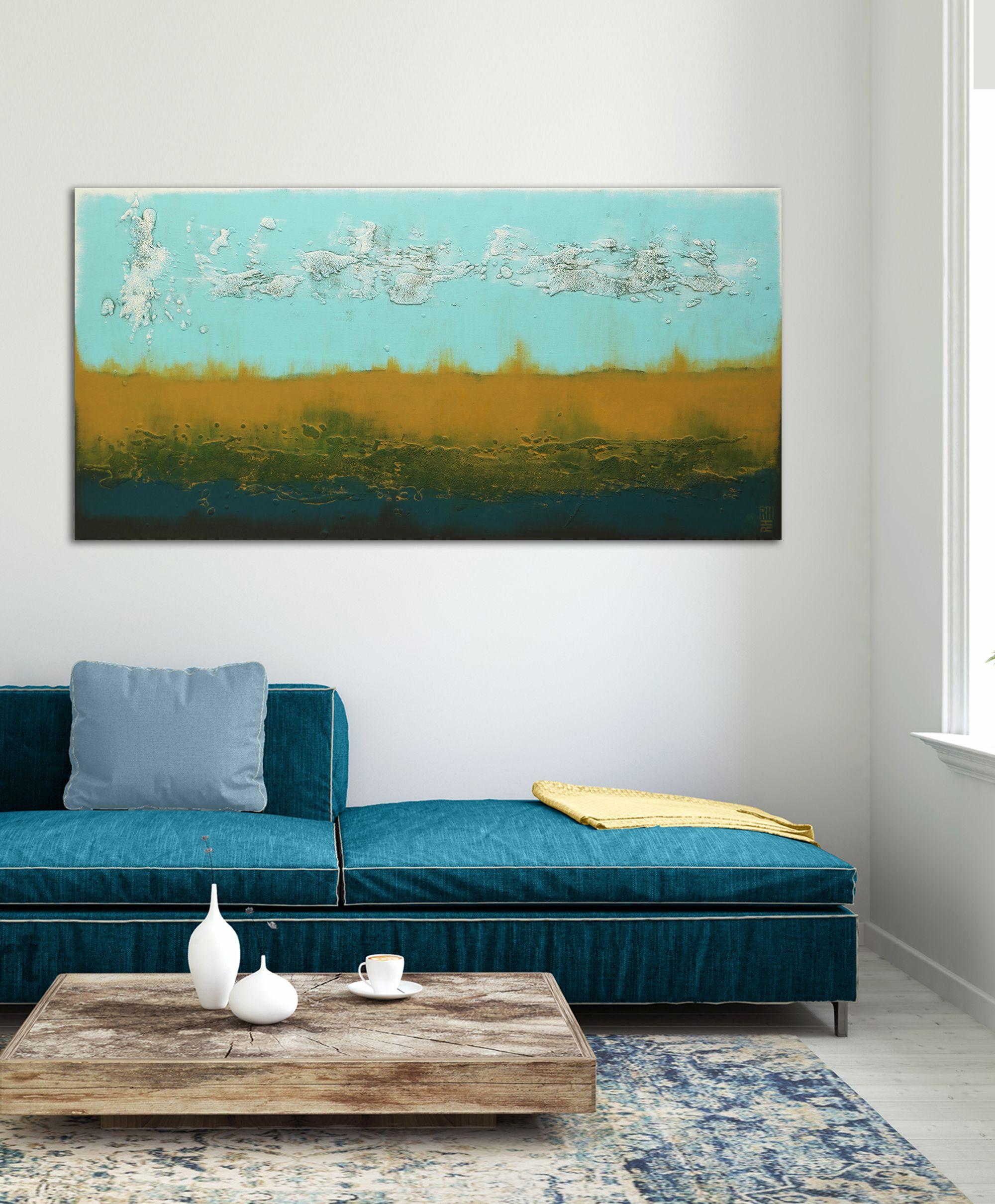 Paesaggio Cammello e Turchese, Pittura, Acrilico su tela - Painting di Ronald Hunter
