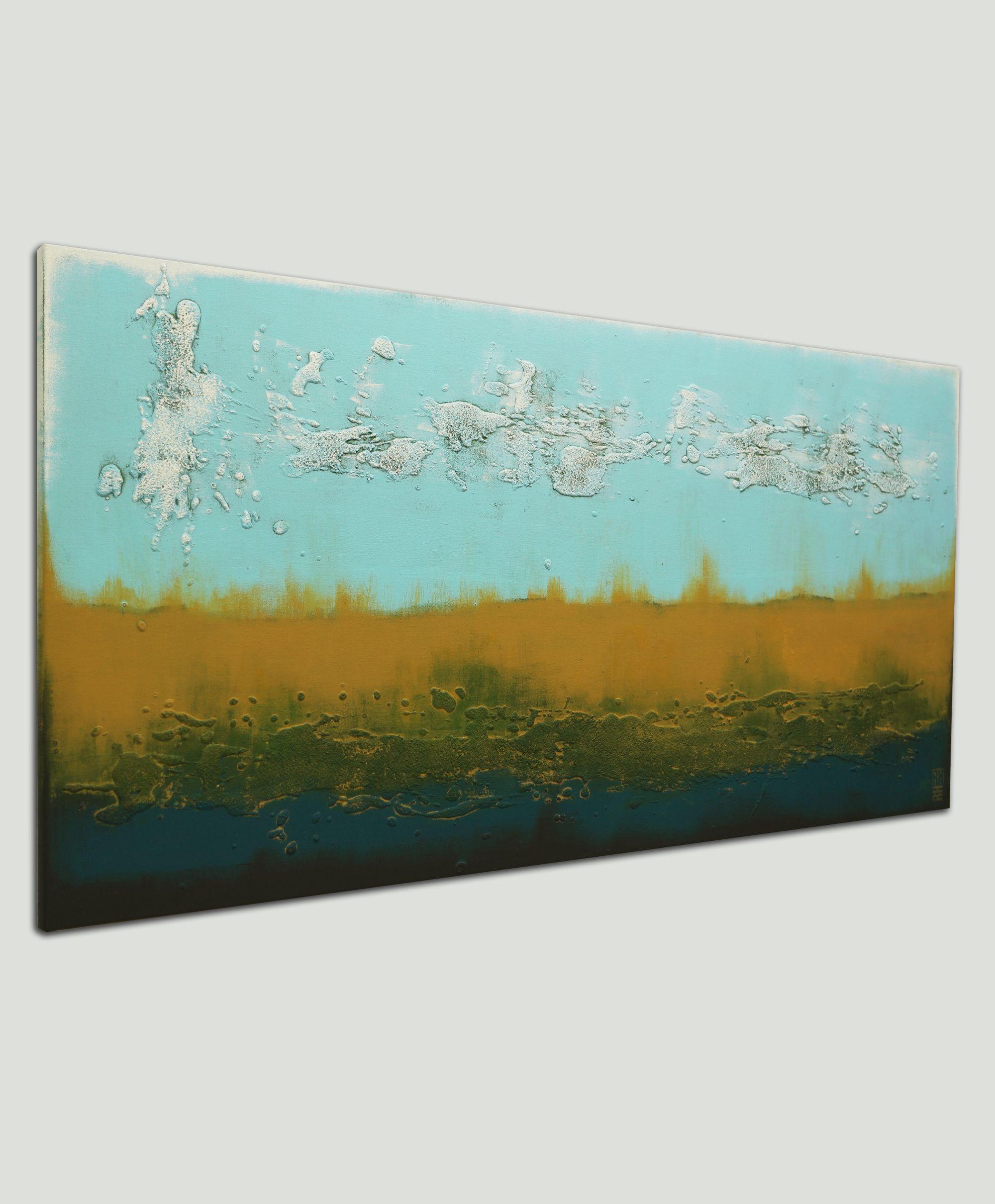 Paesaggio Cammello e Turchese, Pittura, Acrilico su tela - Painting Astratto di Ronald Hunter