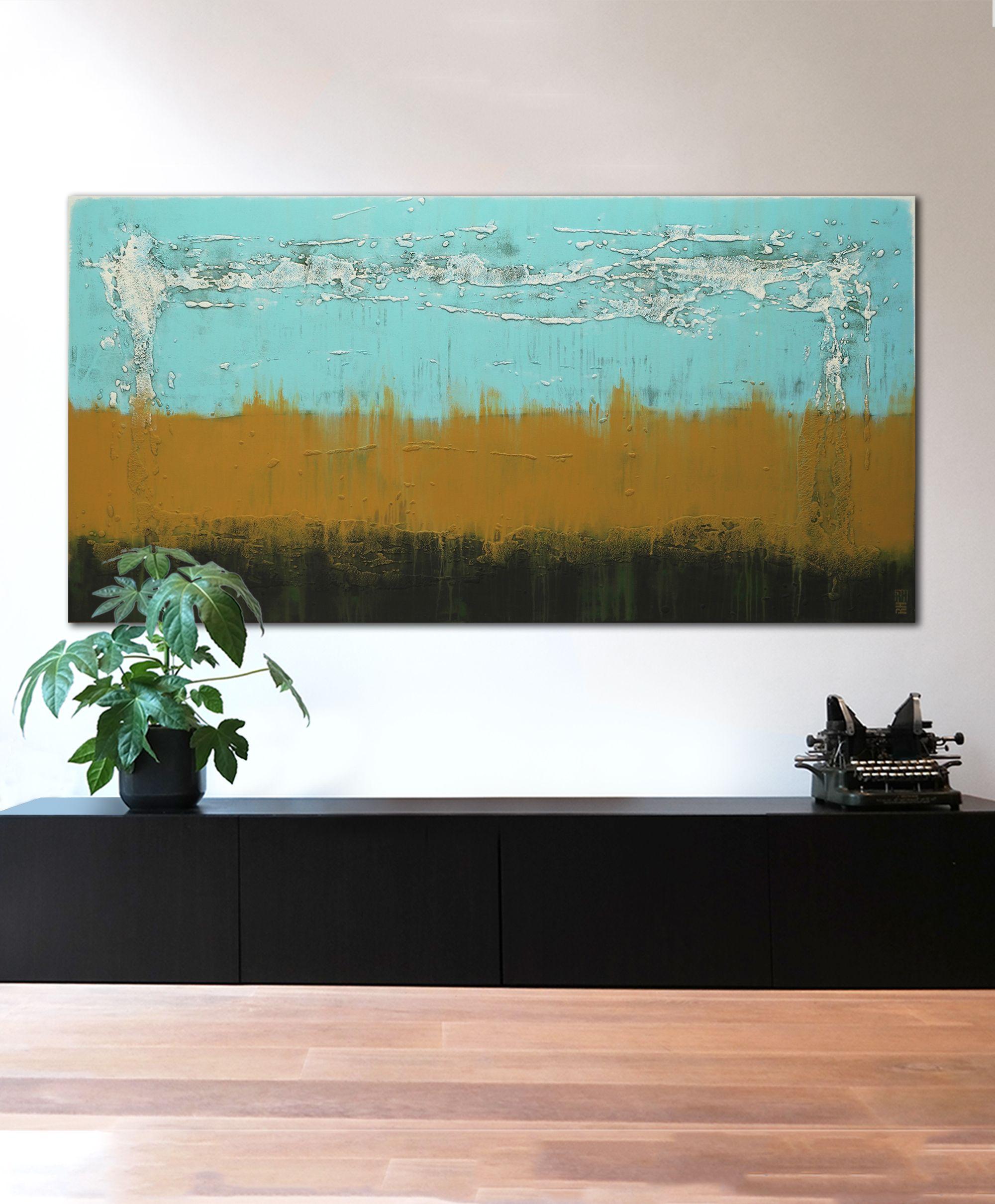 Landscape in Turquoise XL, Painting, Acrylic on Canvas - Brown Abstract Painting by Ronald Hunter