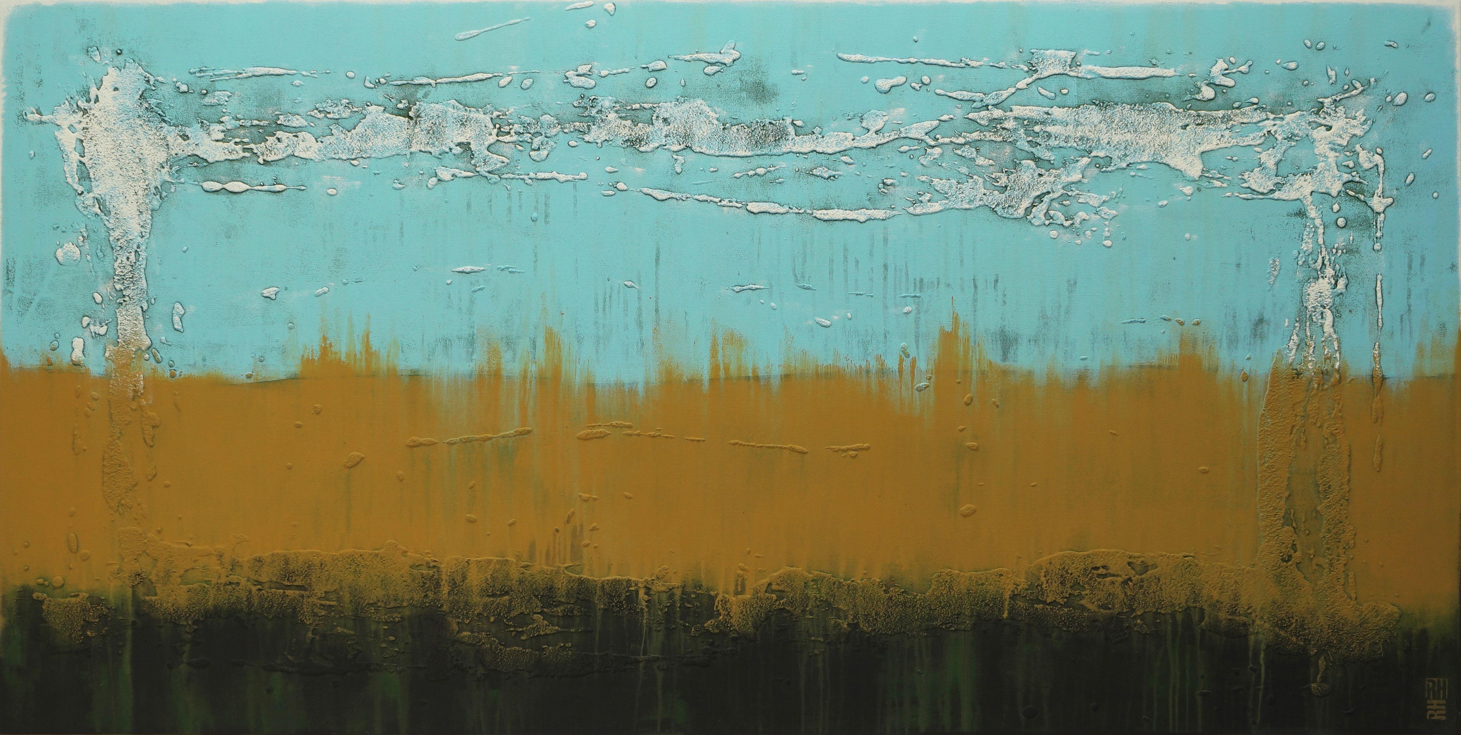 Abstract Painting di Ronald Hunter - Paesaggio in turchese XL, Pittura, Acrilico su tela