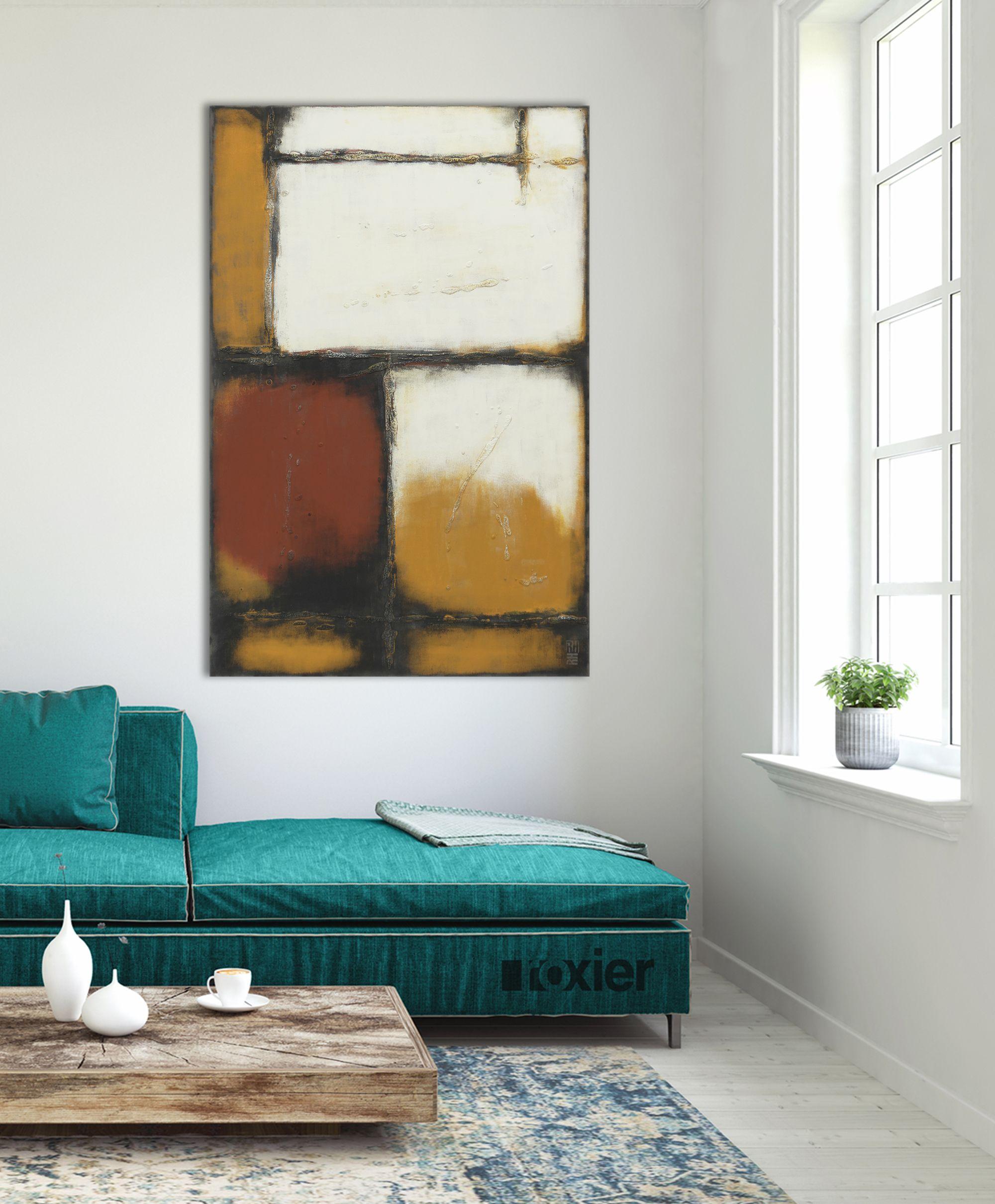Lotti quadrati marroni, Pittura, Acrilico su tela - Painting di Ronald Hunter