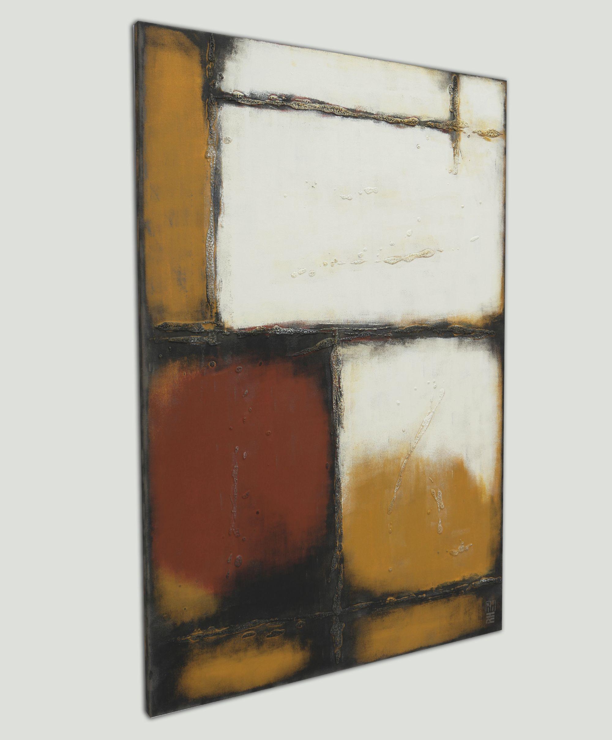 Lotti quadrati marroni, Pittura, Acrilico su tela - Painting Astratto di Ronald Hunter