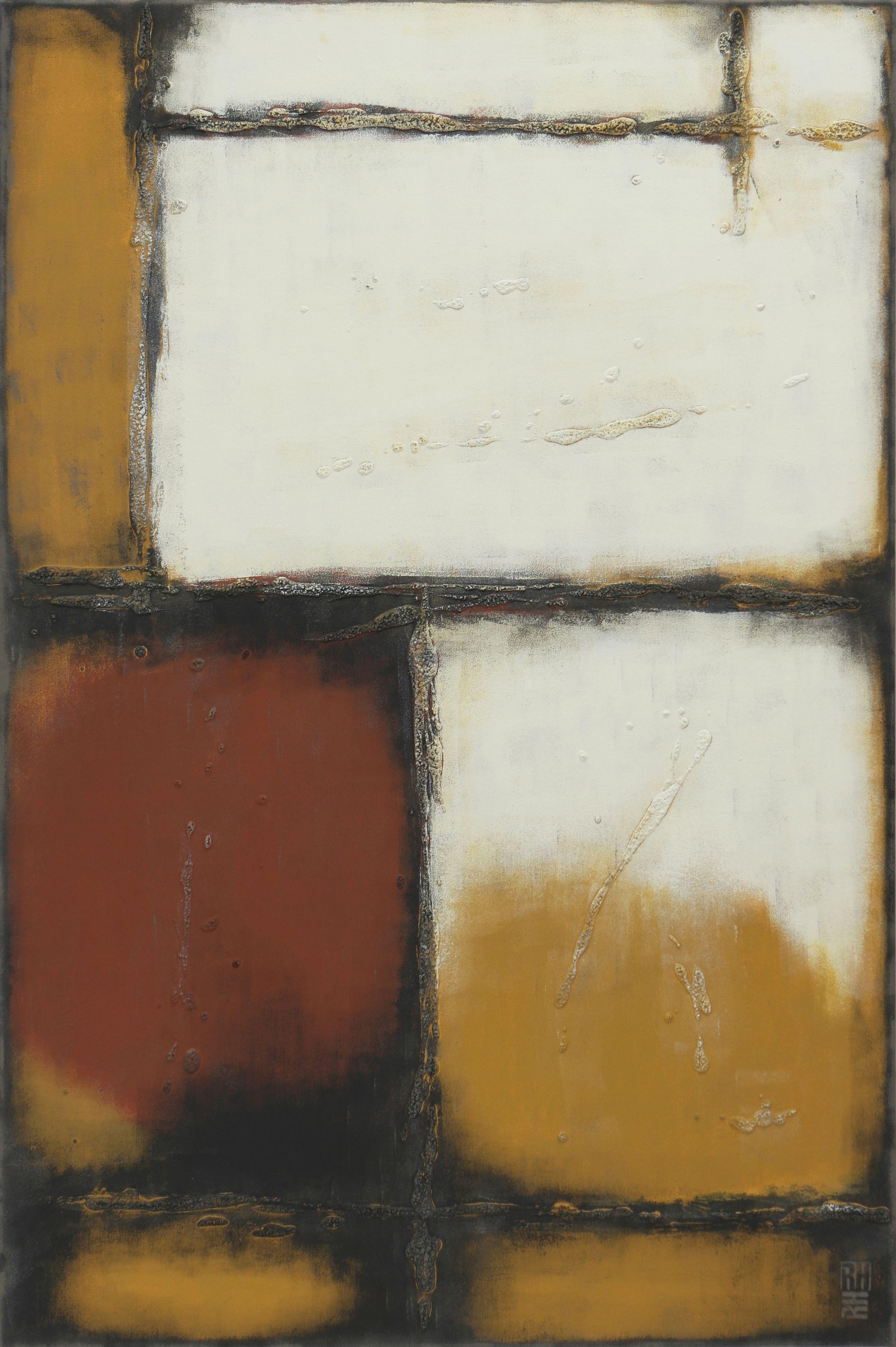 Abstract Painting di Ronald Hunter - Lotti quadrati marroni, Pittura, Acrilico su tela