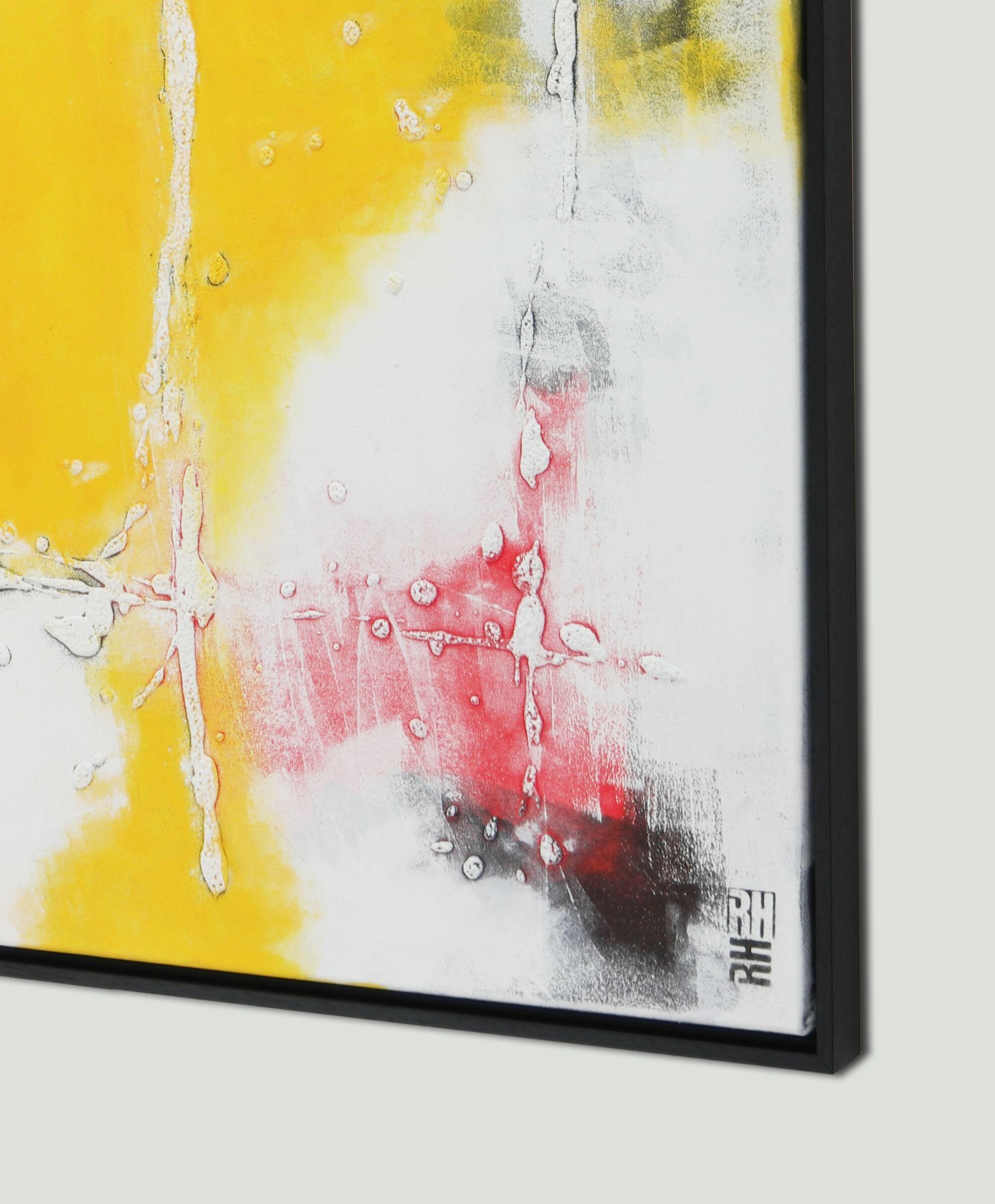 Mi cuadrado amarillo - Marco incluido, Pintura, Acrílico sobre lienzo - Abstract Painting Beige de Ronald Hunter