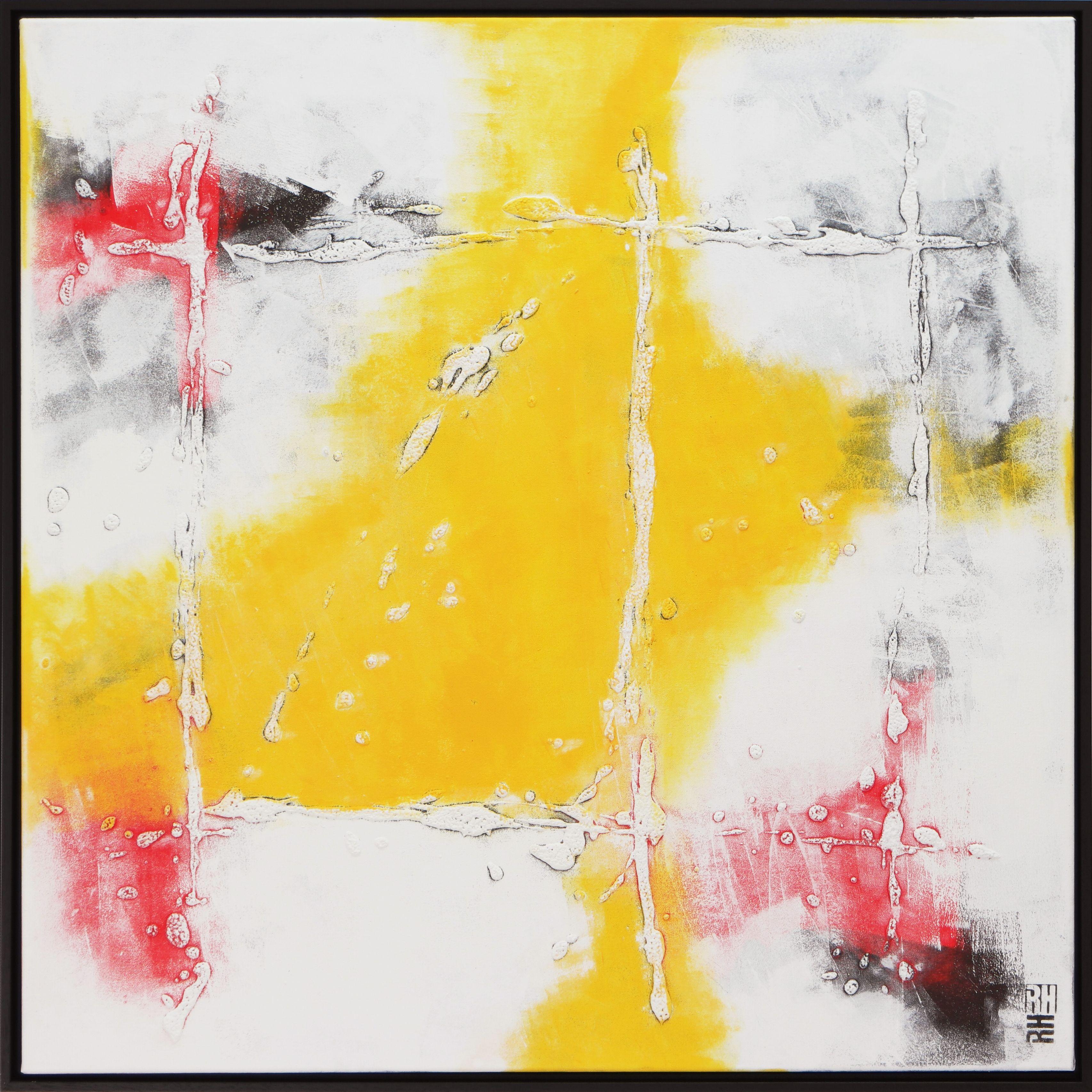 Abstract Painting de Ronald Hunter - Mi cuadrado amarillo - Marco incluido, Pintura, Acrílico sobre lienzo