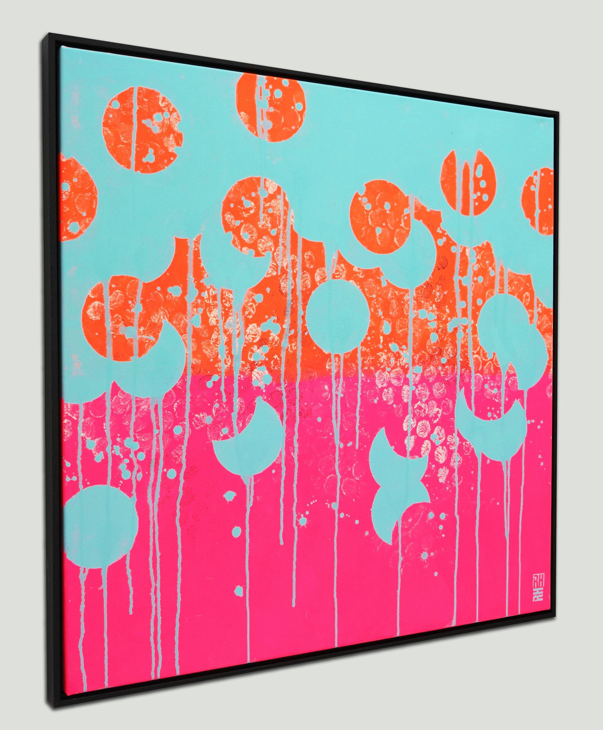 Peinture acrylique abstraite, Œuvre originale créée par Ronald Hunter.    Ajoutez du piquant à votre intérieur avec cette peinture lumineuse et audacieuse ! Cette œuvre originale de Pop Art ou peinture au néon est prête à être accrochée. Grâce aux