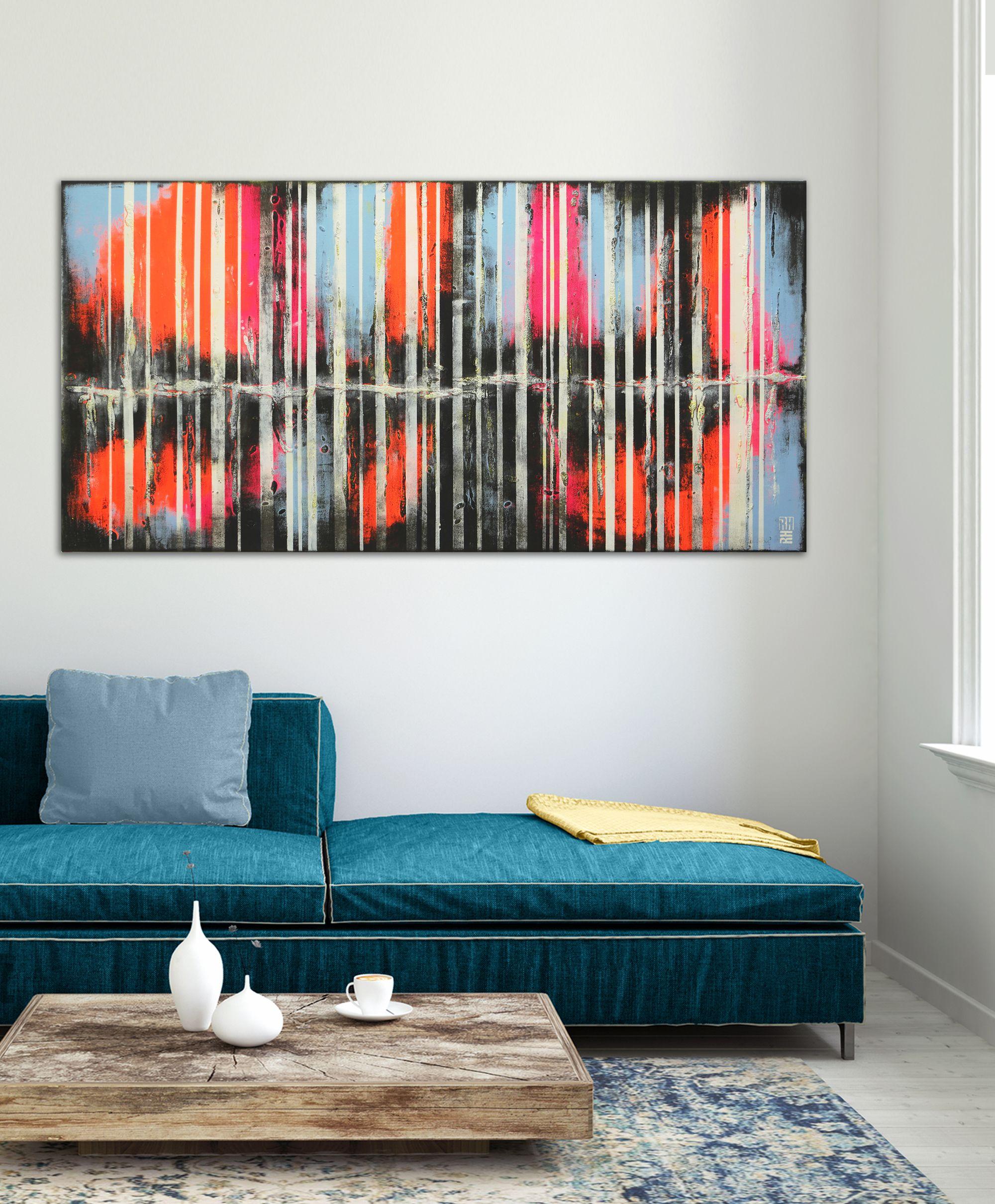 Paisaje con rayas de neón, Pintura, Acrílico sobre lienzo - Painting Arte pop de Ronald Hunter
