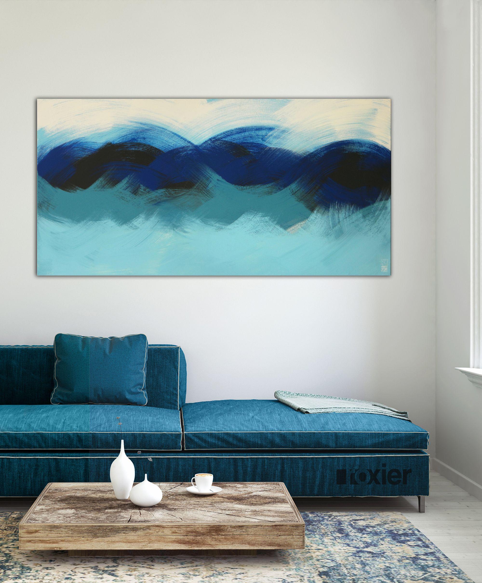 Oceanic Blue Brushed, Painting, Acrylic on Canvas 1