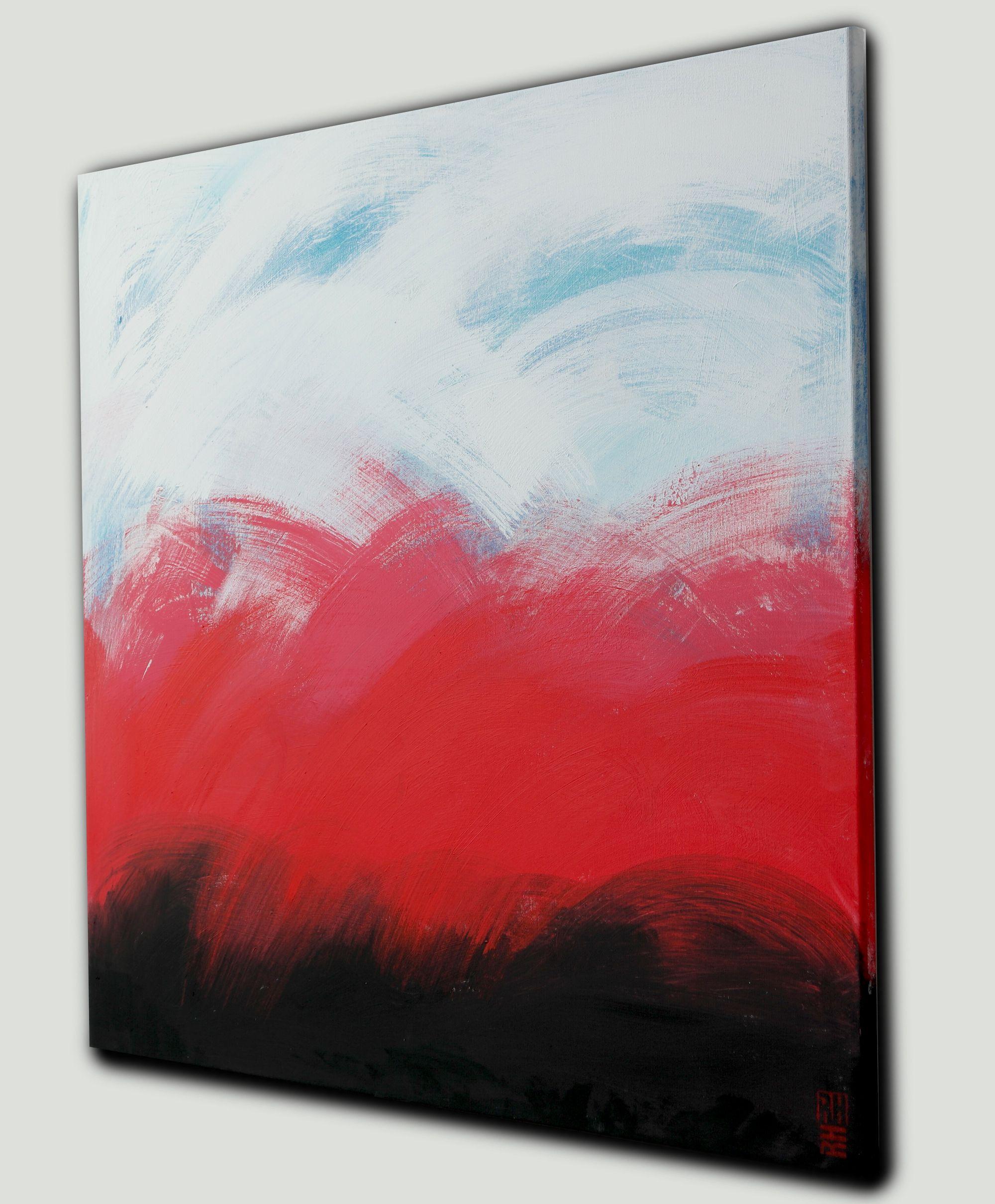 Oceanic Red Brushed, Painting, Acrylic on Canvas - Gray Abstract Painting by Ronald Hunter