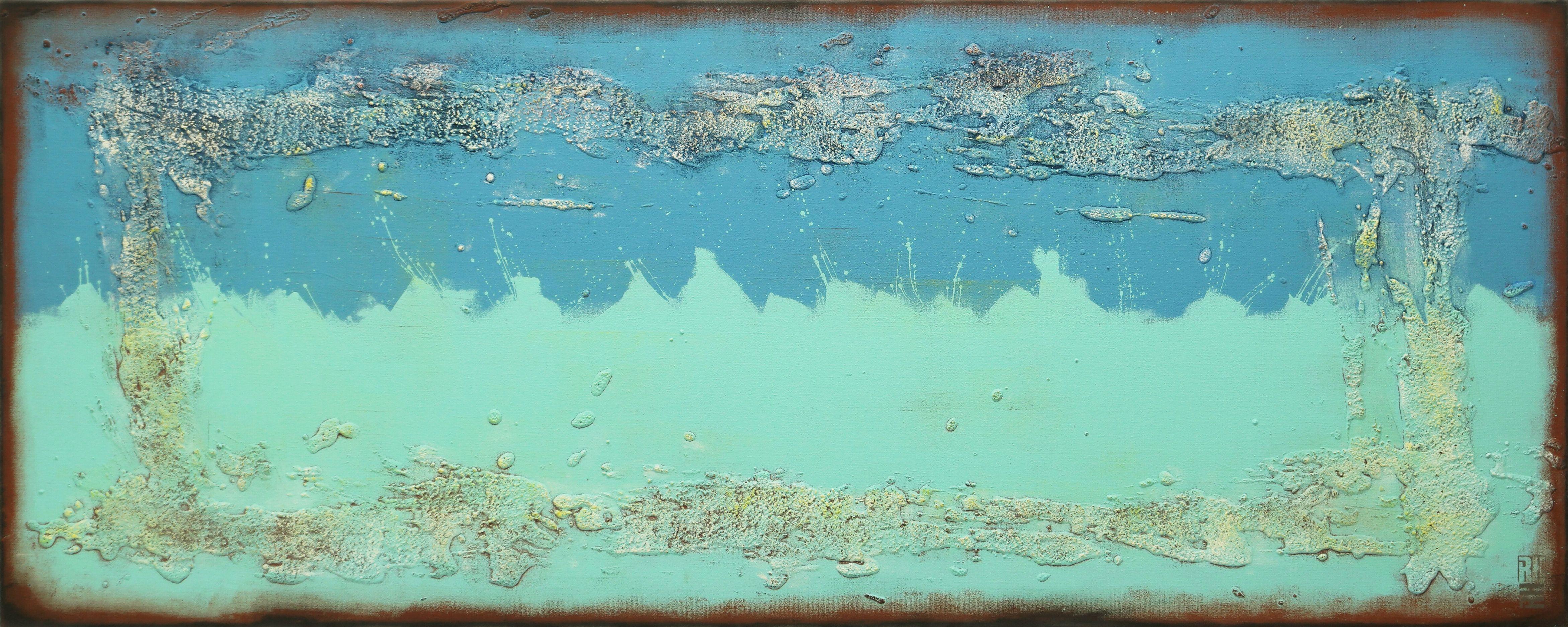 Ronald Hunter Abstract Painting - Once Twice Turquoise Landscape, Painting, Acrylic on Canvas