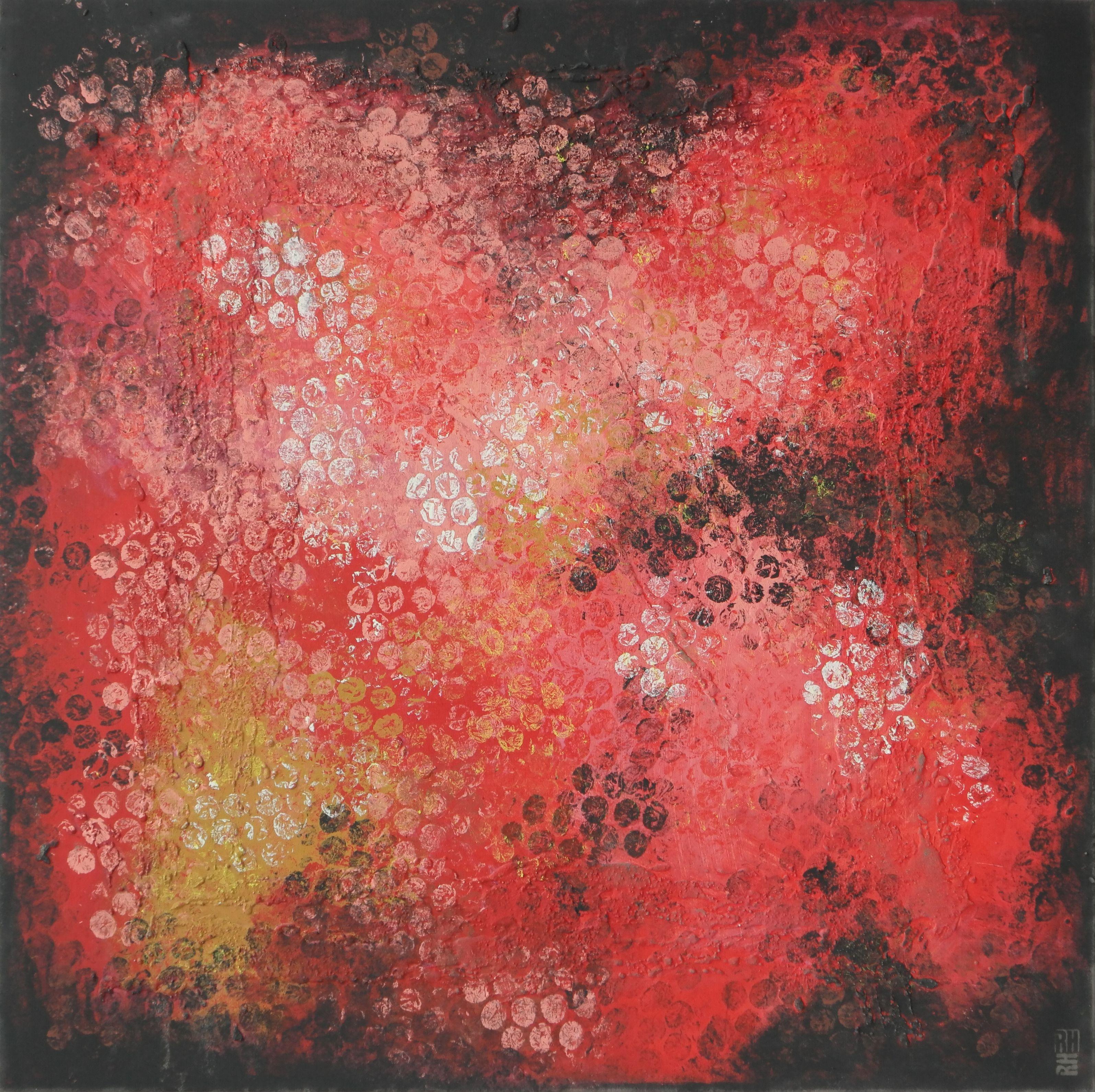 Ronald Hunter Abstract Painting - Red Black Bubbles, Painting, Acrylic on Canvas