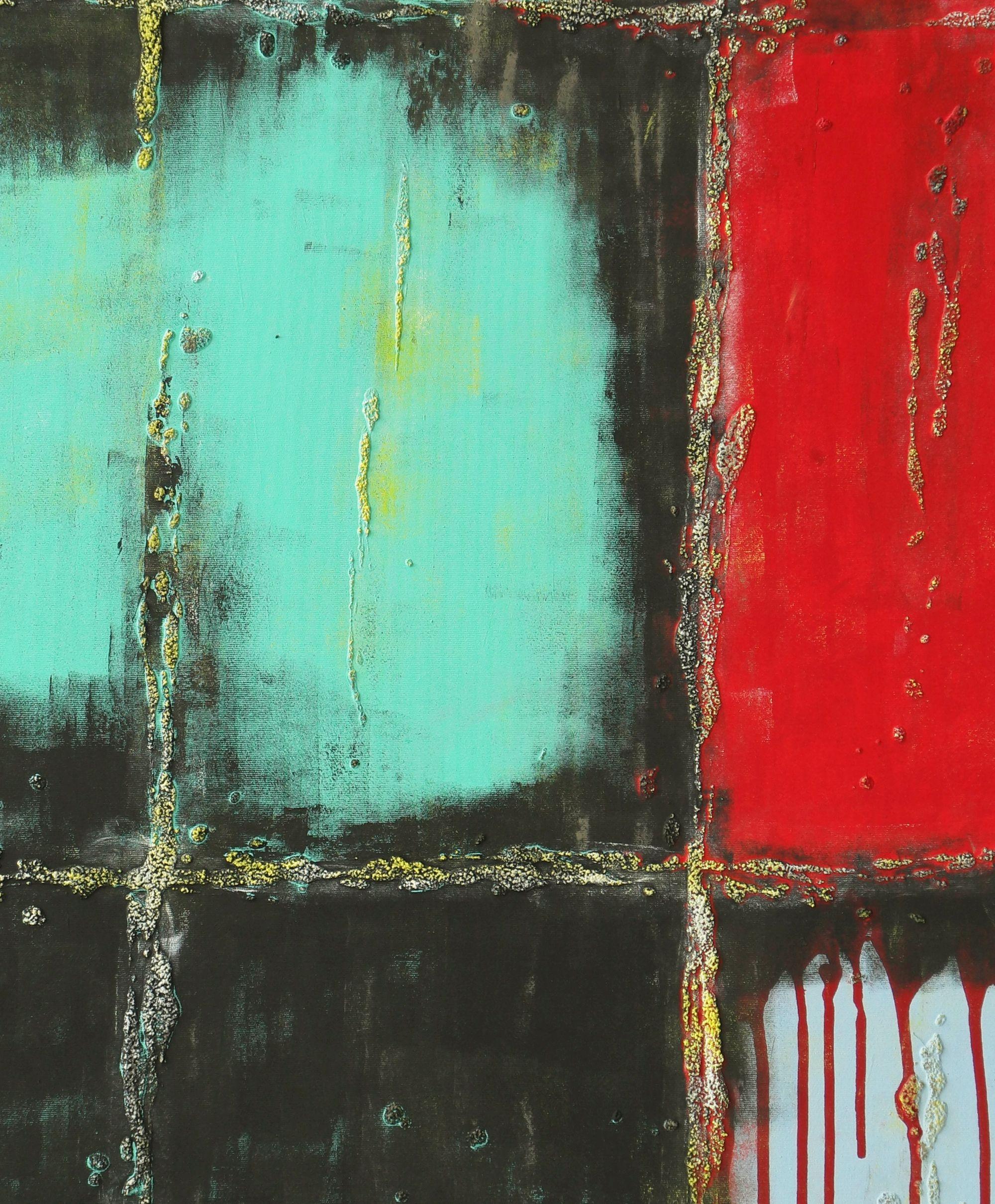 RED over Turquoise, Painting, Acrylic on Canvas 1