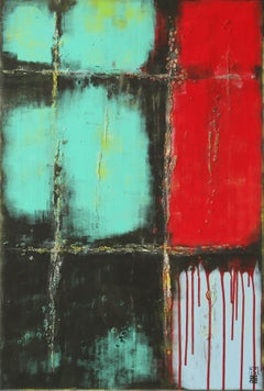 RED over Turquoise, Painting, Acrylic on Canvas