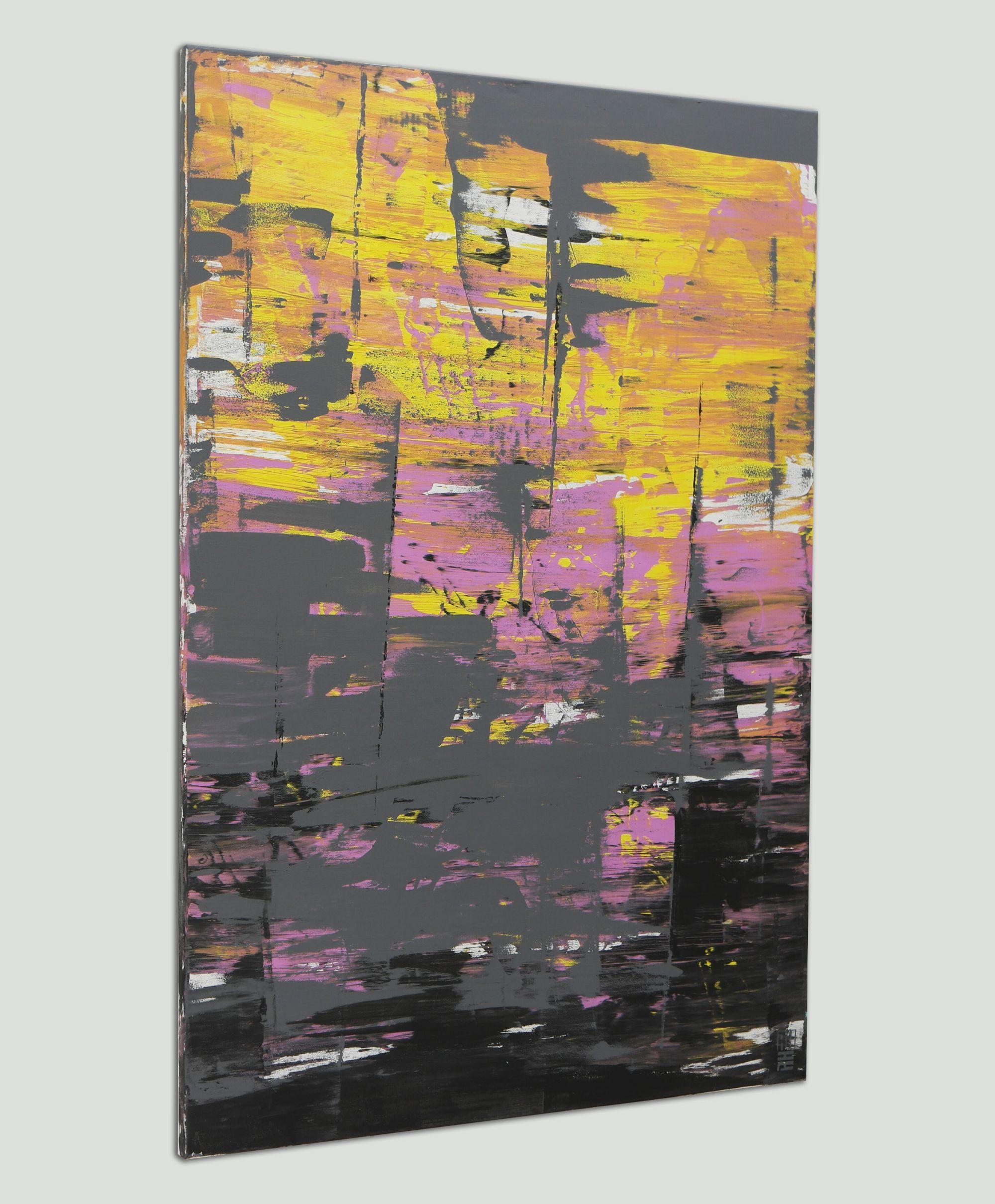 Acrylic Abstract Painting, Original artwork created by Ronald Hunter.    Static Grey & Purple from the static serie. Layer upon layer of acrylic paint are applied in firm brush strokes, creating waves of intense vibrant colors.    You will receive