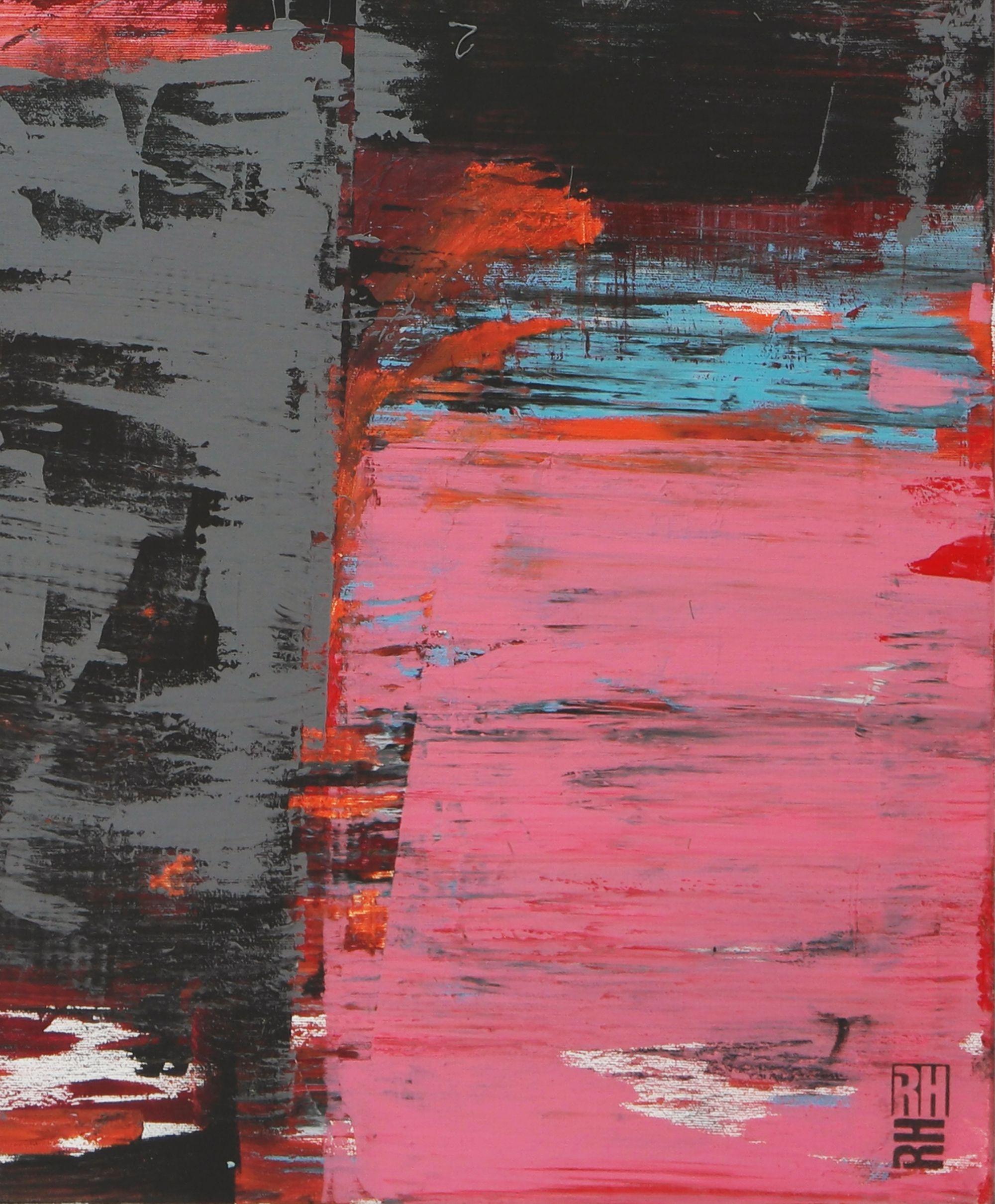 Estática Rosa y Gris, Pintura, Acrílico sobre lienzo - Abstract Painting Negro de Ronald Hunter