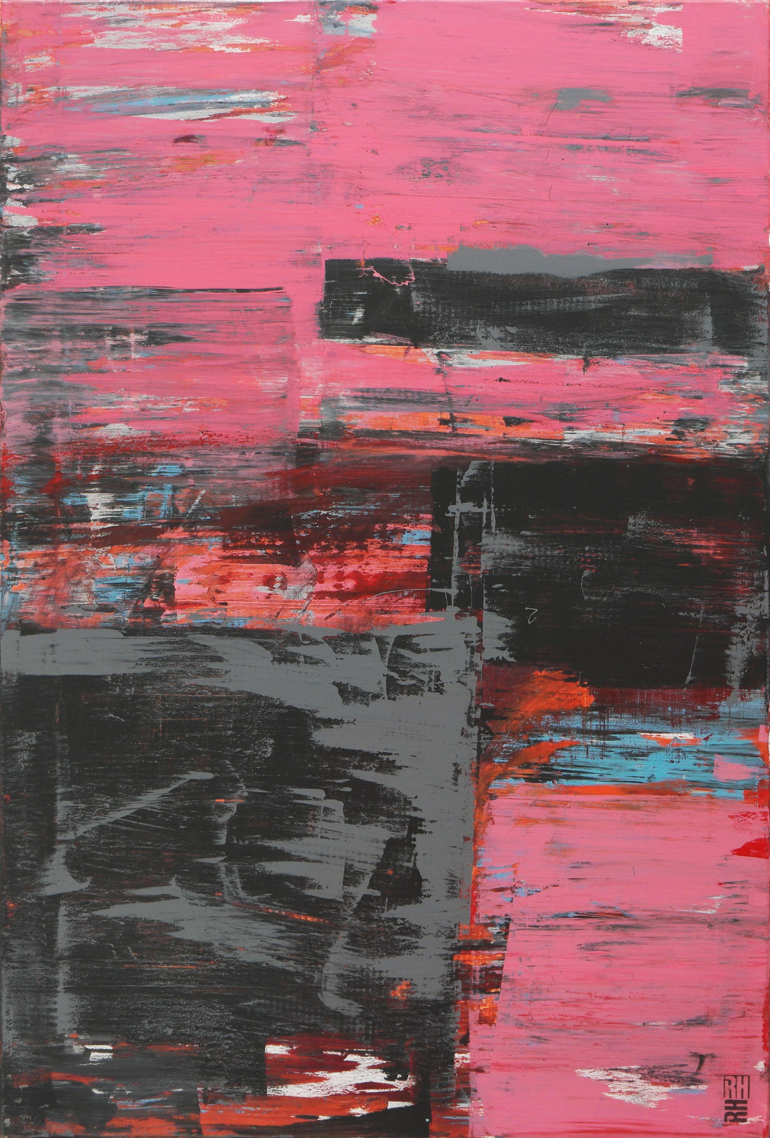 Ronald Hunter Abstract Painting - Static Pink & Grey, Painting, Acrylic on Canvas