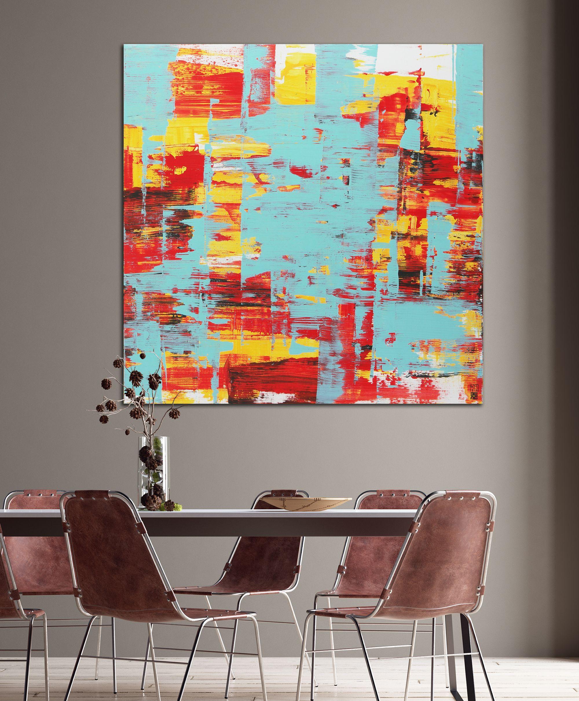 Rosso statico e turchese XL, Pittura, Acrilico su tela - Painting di Ronald Hunter