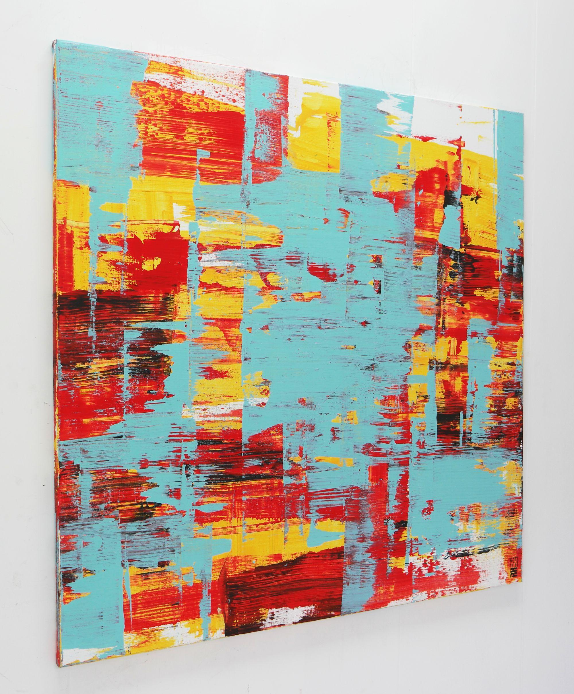 Rosso statico e turchese XL, Pittura, Acrilico su tela - Painting Astratto di Ronald Hunter