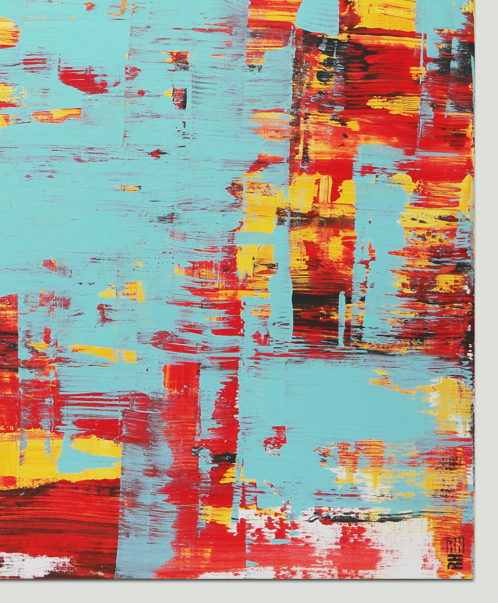 Rosso statico e turchese XL, Pittura, Acrilico su tela - Abstract Painting Verde di Ronald Hunter