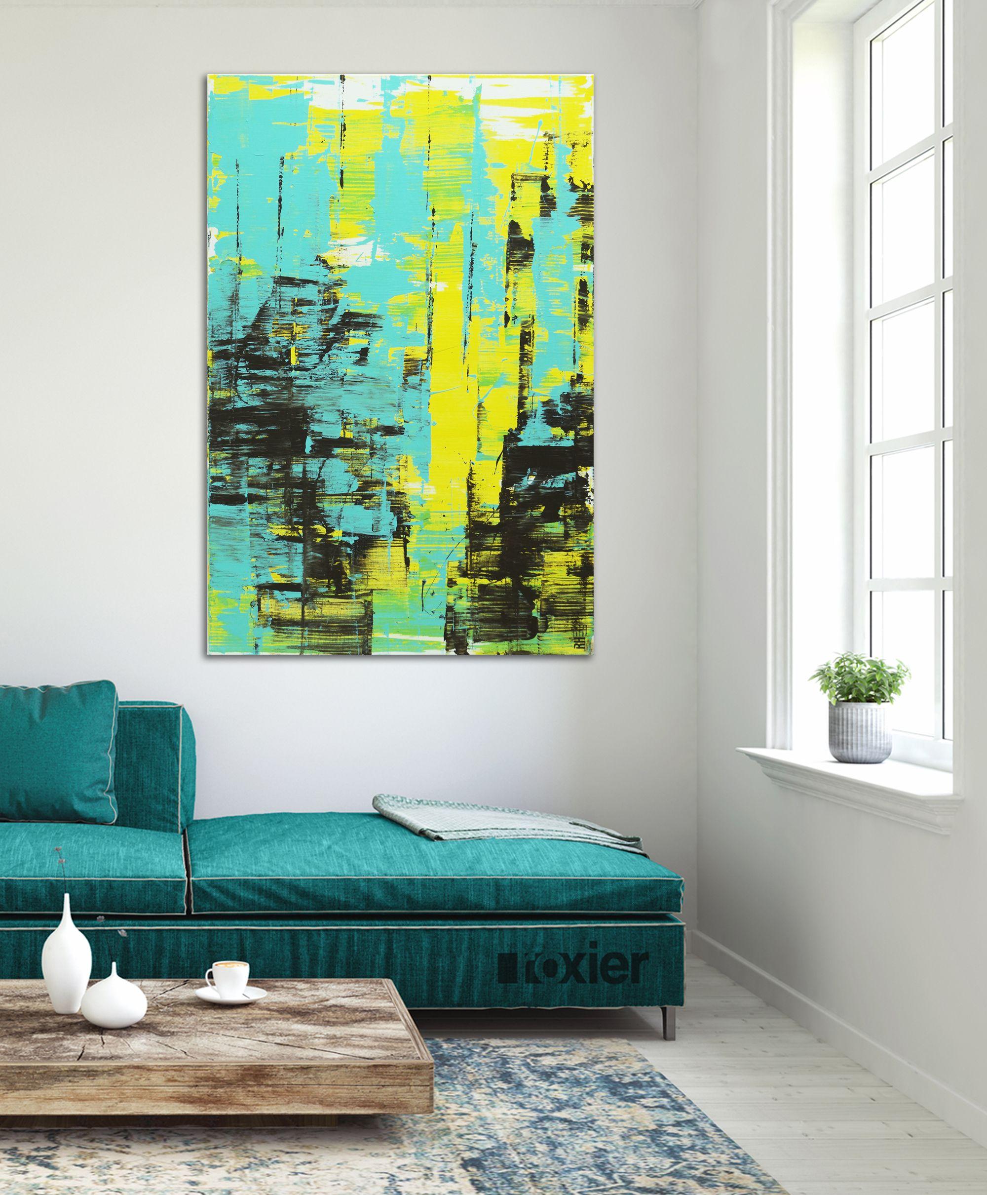 Static Yellow and Blue, Painting, Acrylic on Canvas For Sale 1