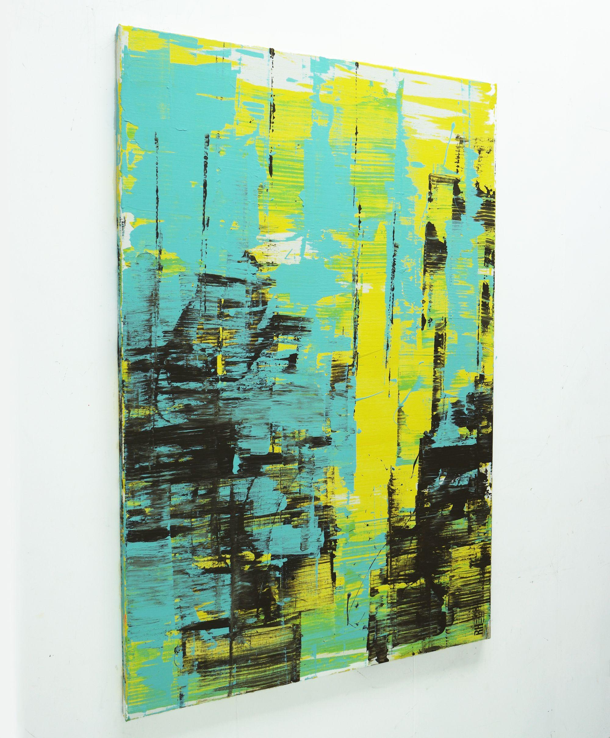 Static Yellow and Blue, Painting, Acrylic on Canvas For Sale 2