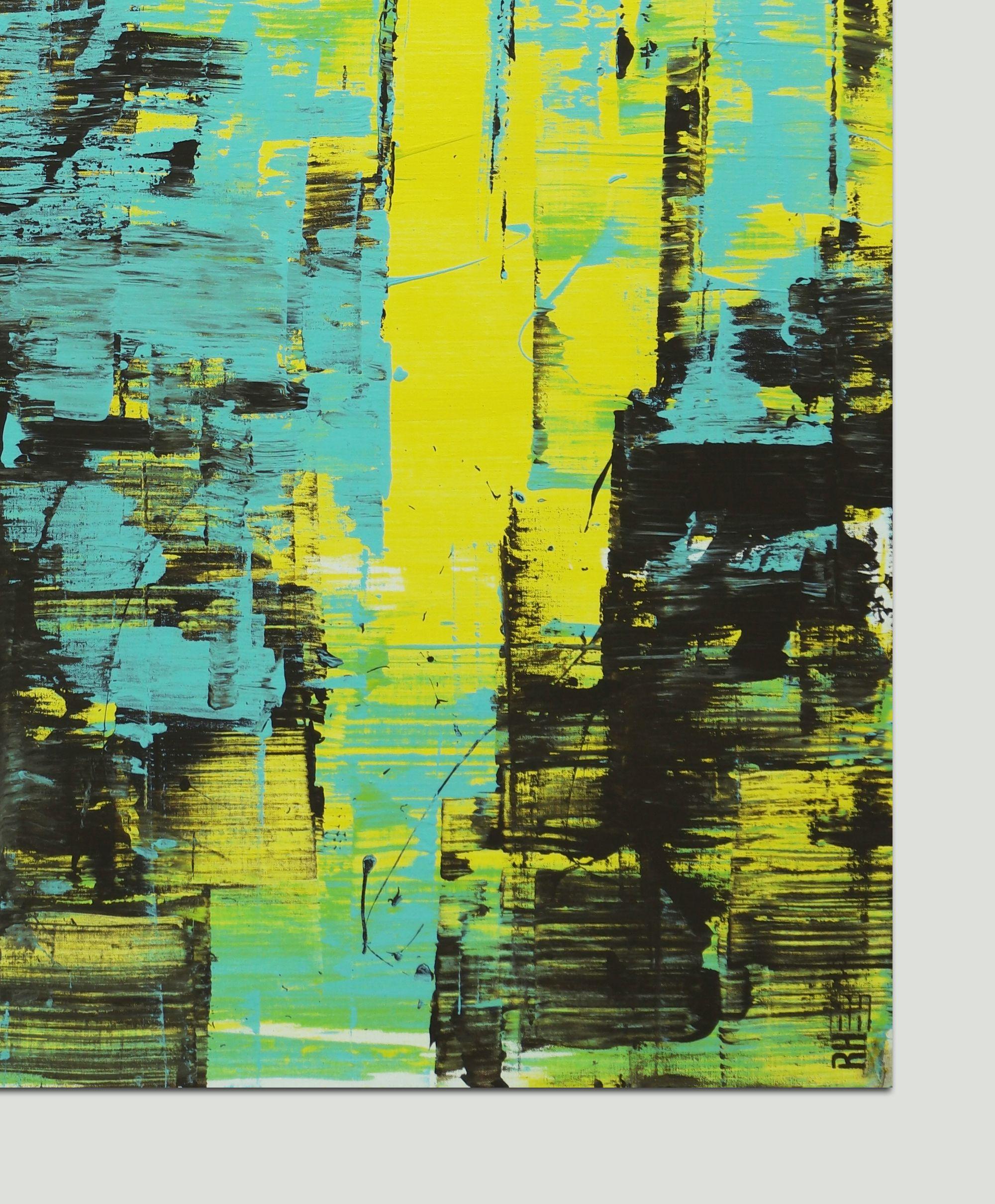 Static Yellow and Blue, Painting, Acrylic on Canvas For Sale 3
