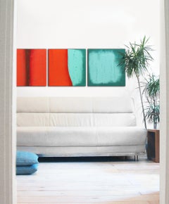 Ruscello arancione e blu - Trittico, Pittura, Acrilico su tela