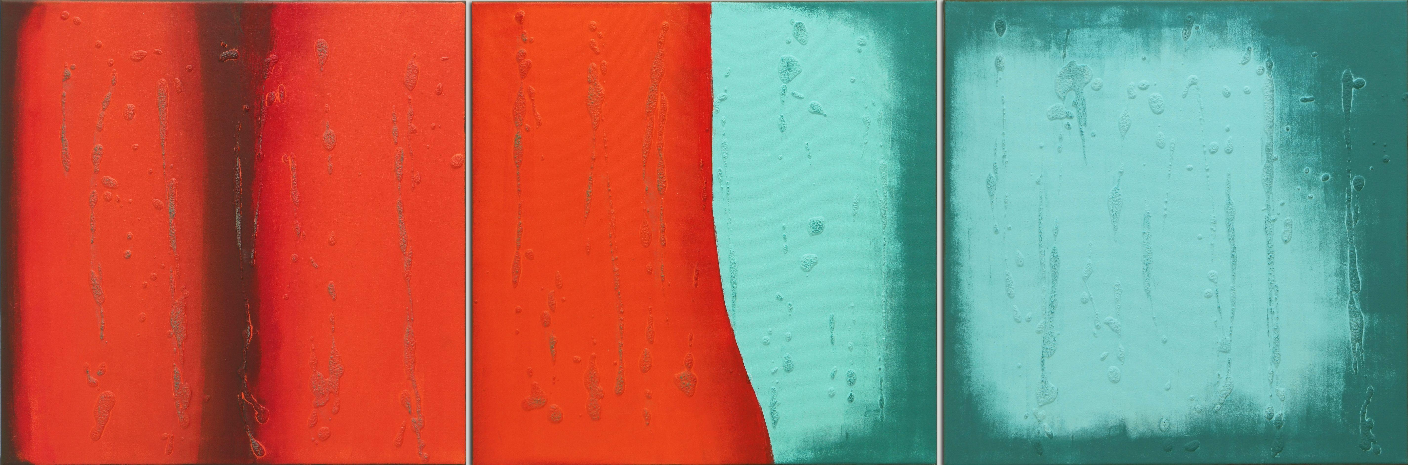 Ronald Hunter Abstract Painting - Stream Orange & Blue - Triptych, Painting, Acrylic on Canvas