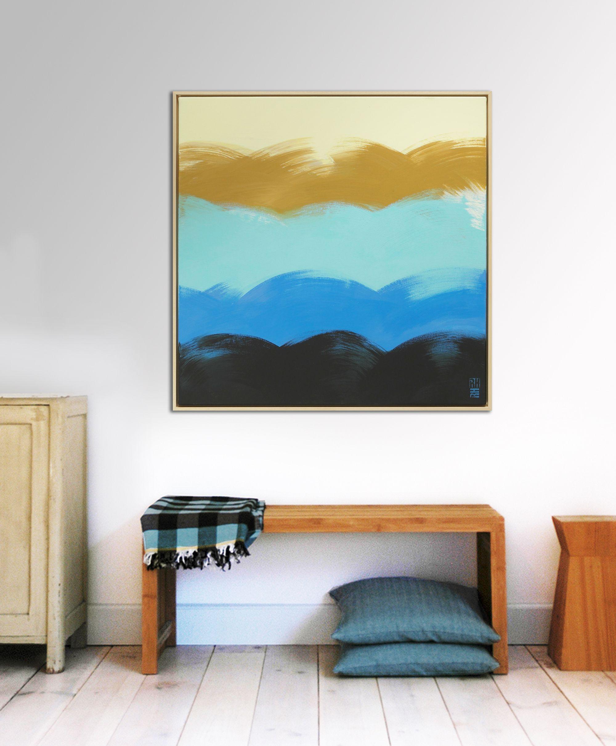 The Wave in Camel - Incl. Frame, Painting, Acrylic on Canvas - Gray Abstract Painting by Ronald Hunter