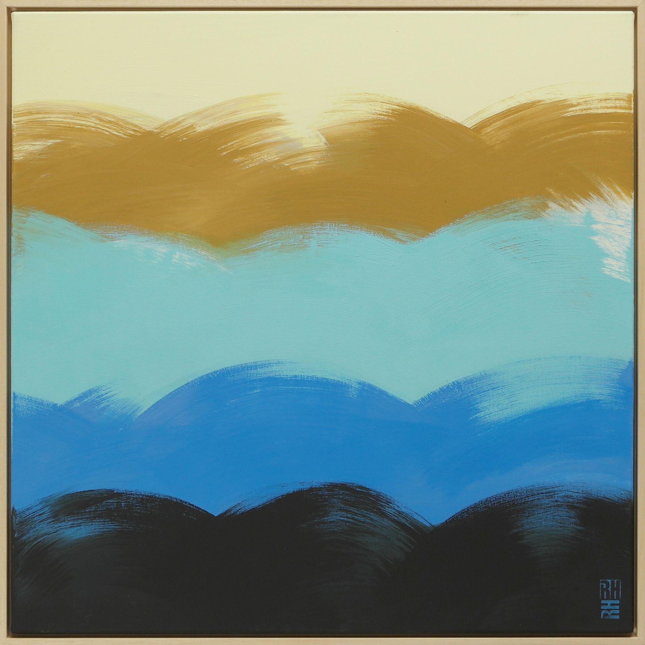 Ronald Hunter Abstract Painting - The Wave in Camel - Incl. Frame, Painting, Acrylic on Canvas
