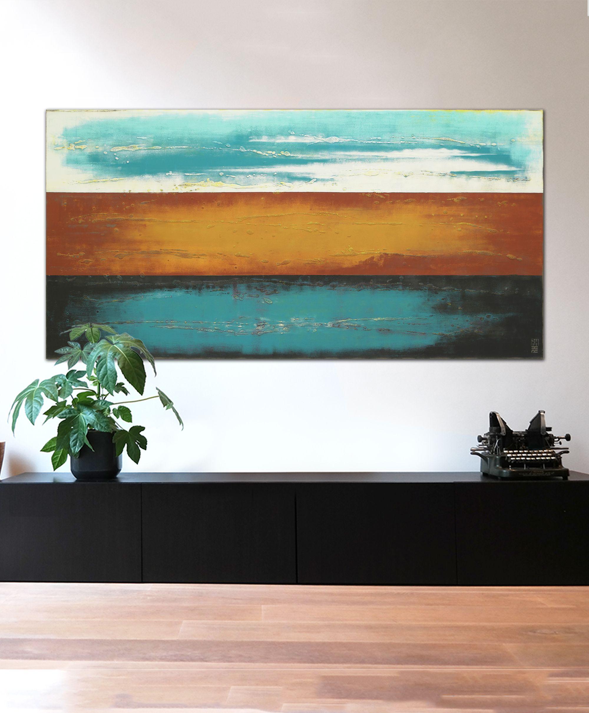 Paisaje de tres líneas XL, Pintura, Acrílico sobre lienzo - Painting de Ronald Hunter