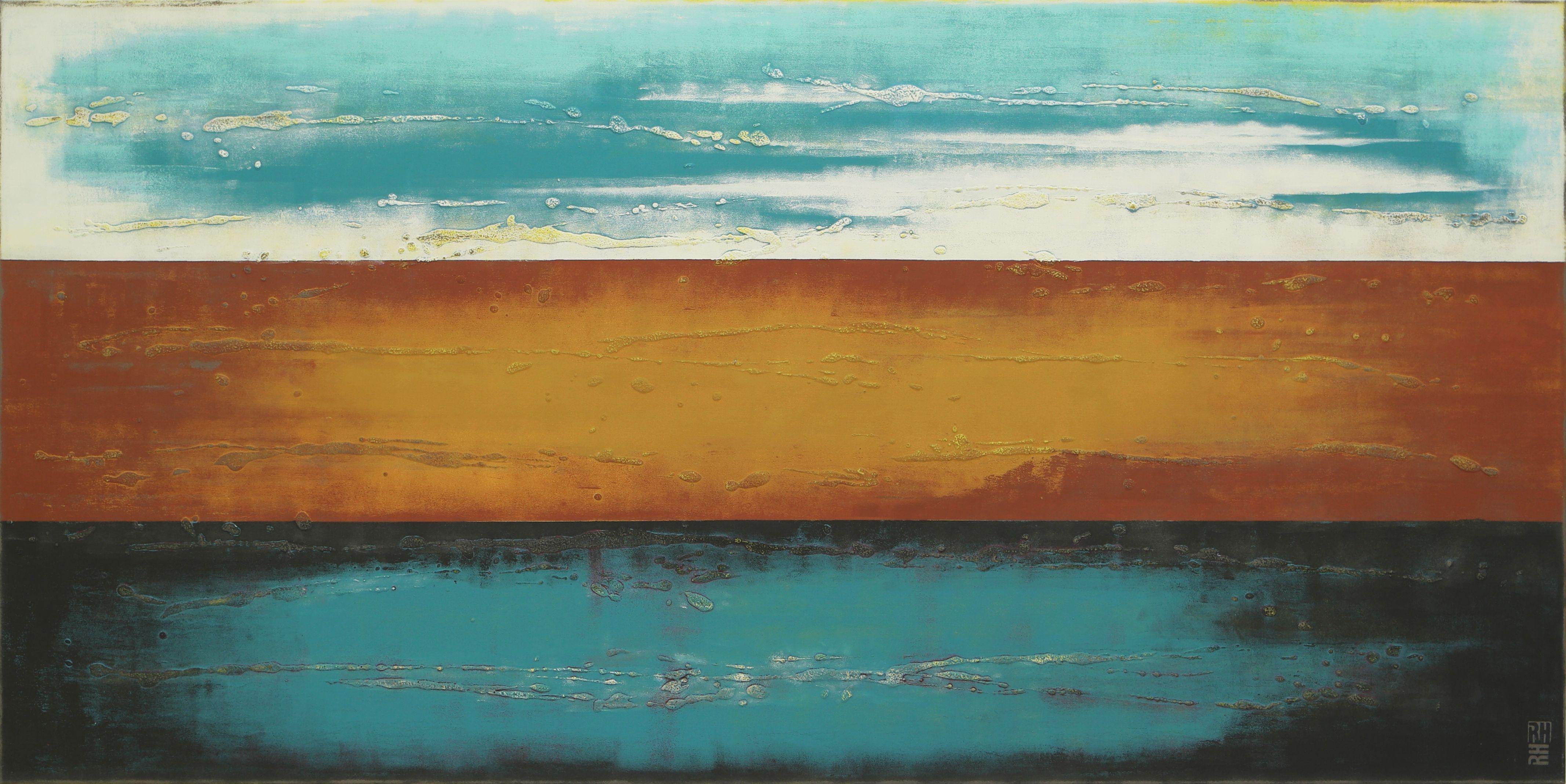 Abstract Painting de Ronald Hunter - Paisaje de tres líneas XL, Pintura, Acrílico sobre lienzo