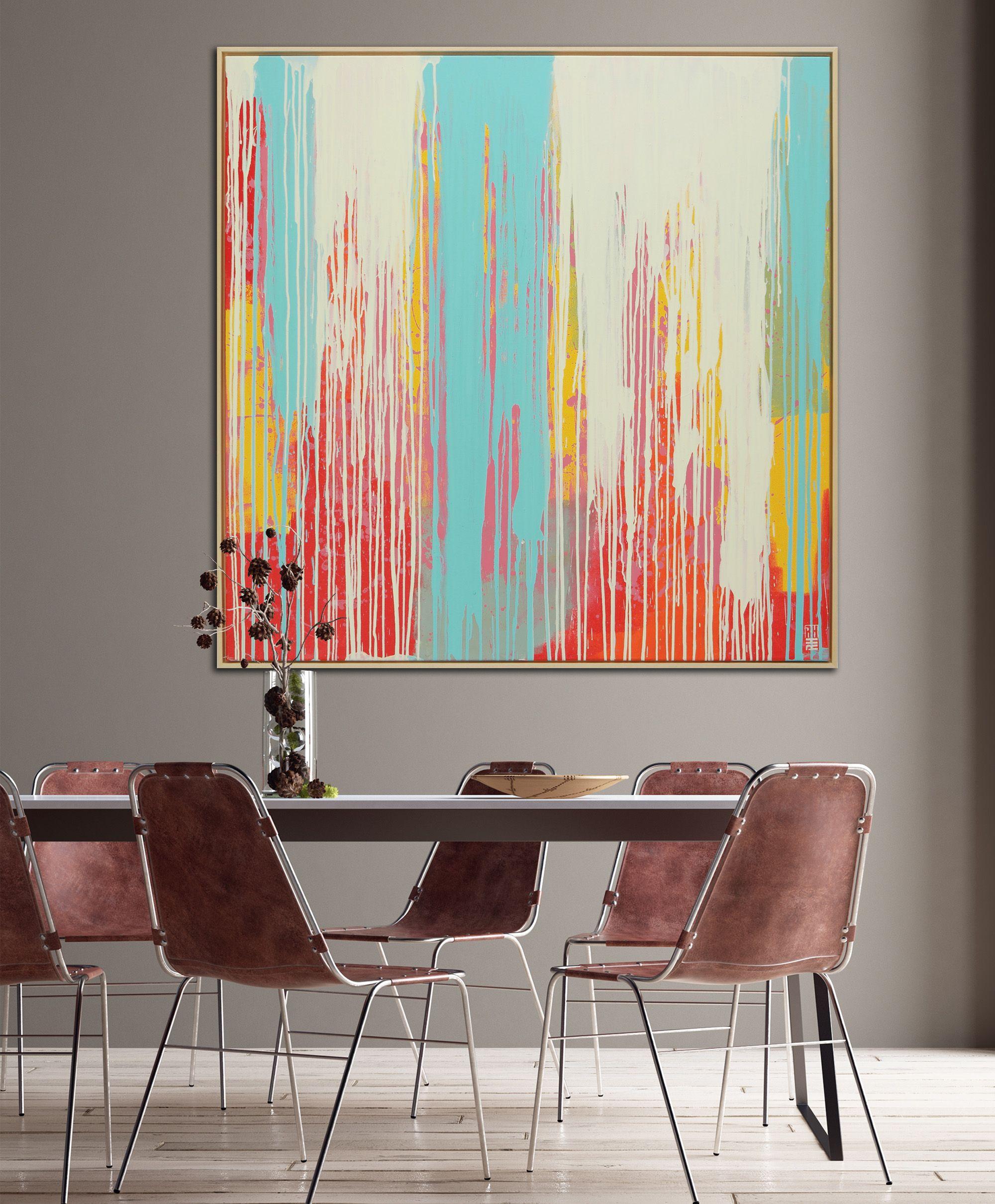 Tip Top Drips XL - Incl frame, Painting, Acrylic on Canvas - Gray Abstract Painting by Ronald Hunter