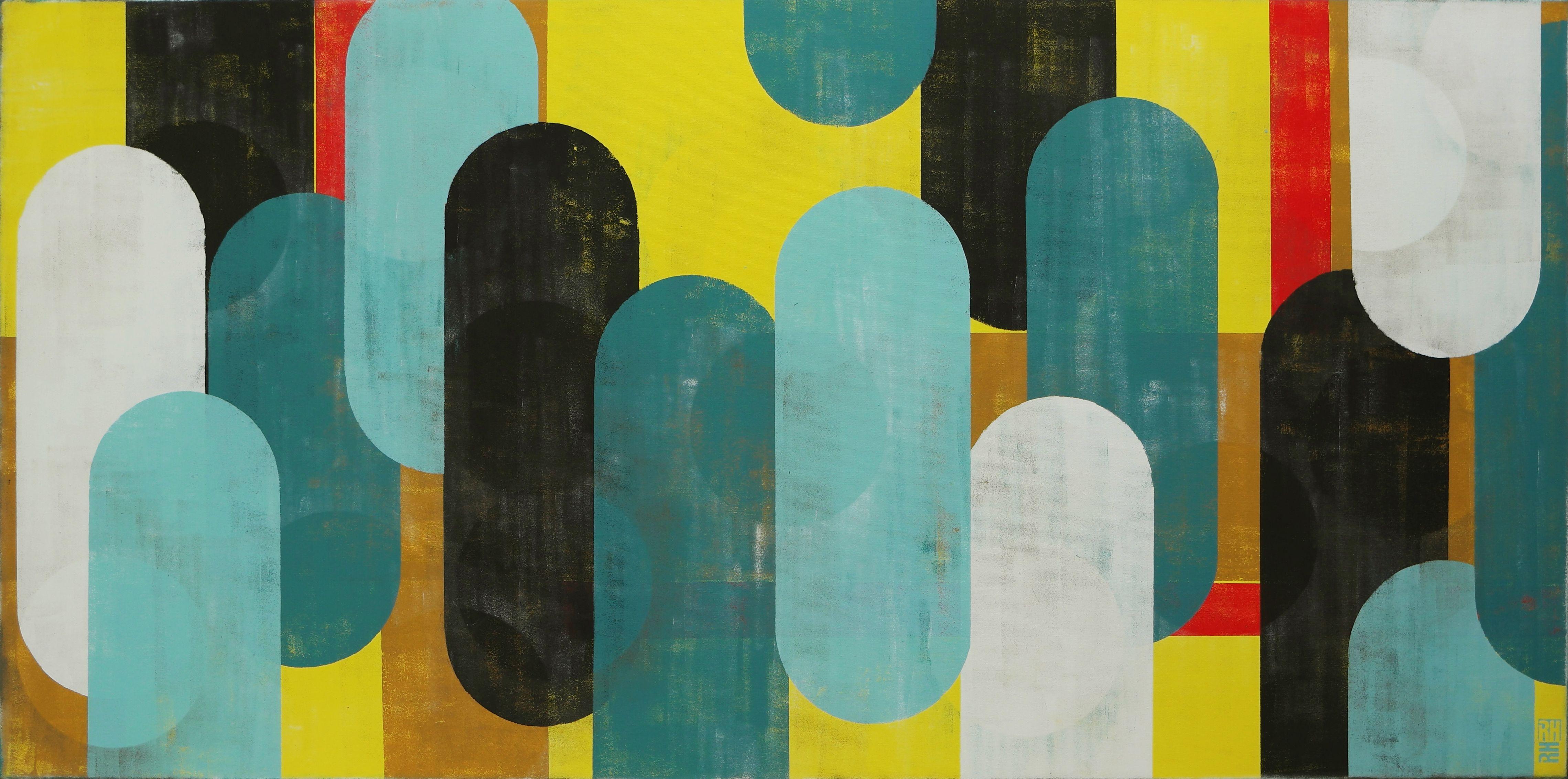 Ronald Hunter Abstract Painting - Traffic Bright Yellow & Blue XL, Painting, Acrylic on Canvas