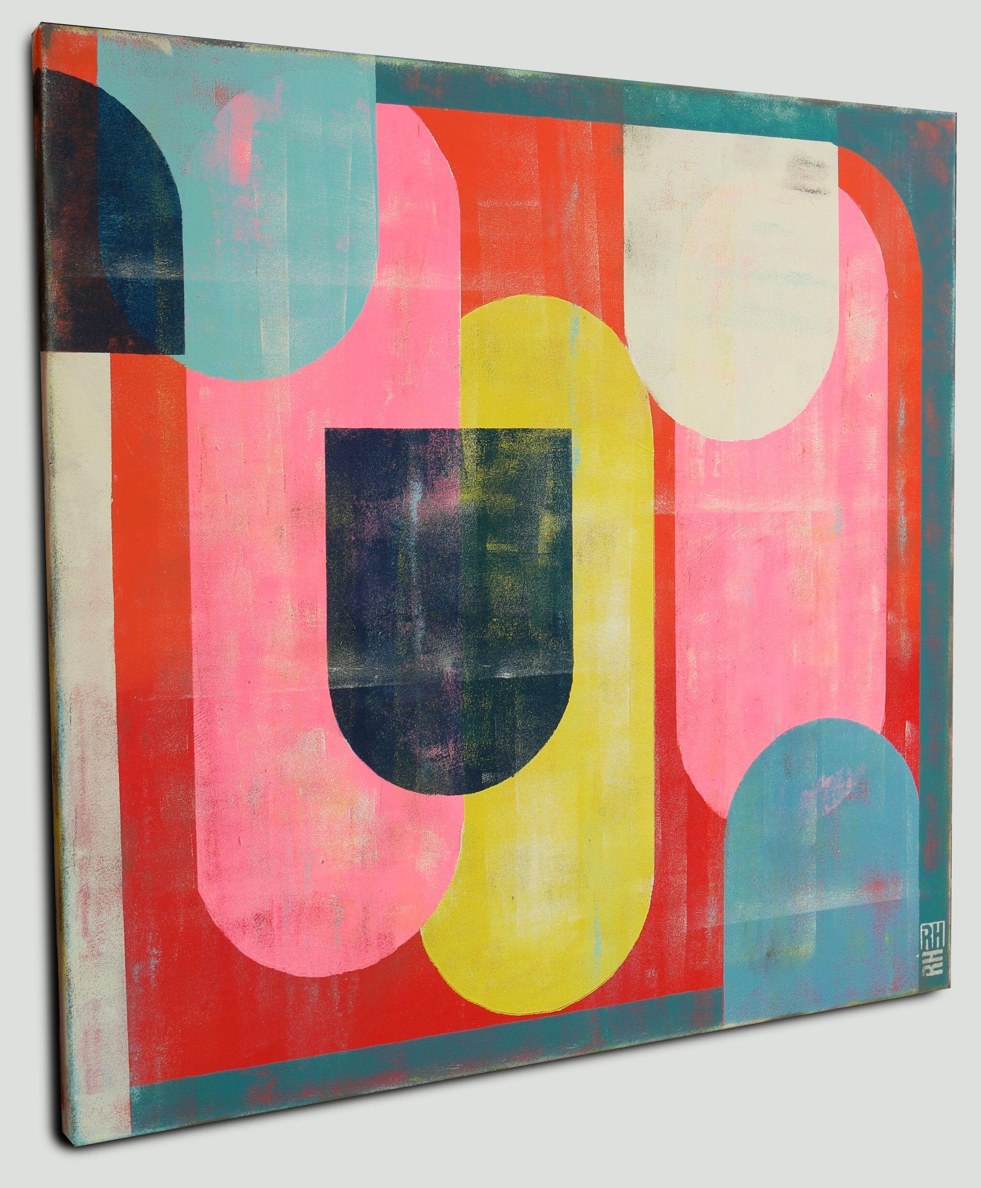 traffico a colori rosa, Pittura, Acrilico su tela - Abstract Painting Beige di Ronald Hunter