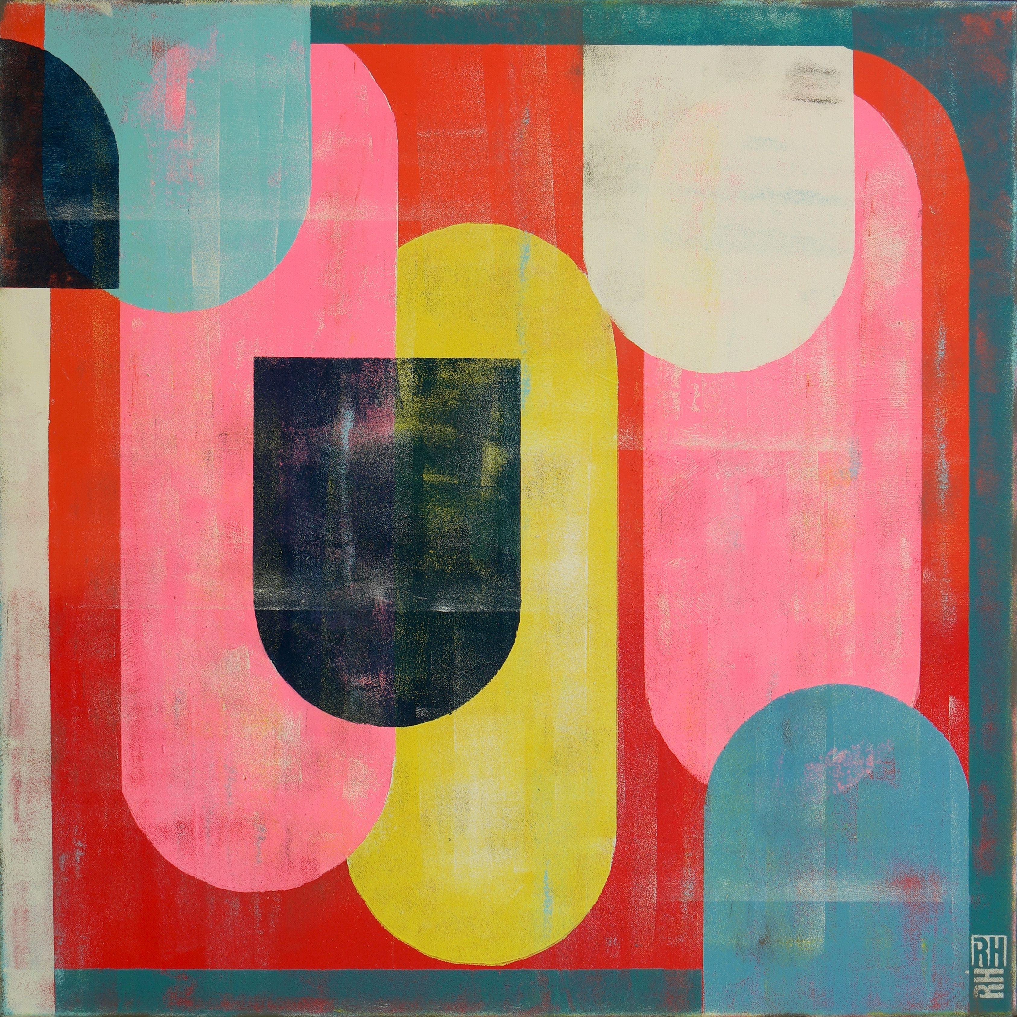 Abstract Painting di Ronald Hunter - traffico a colori rosa, Pittura, Acrilico su tela